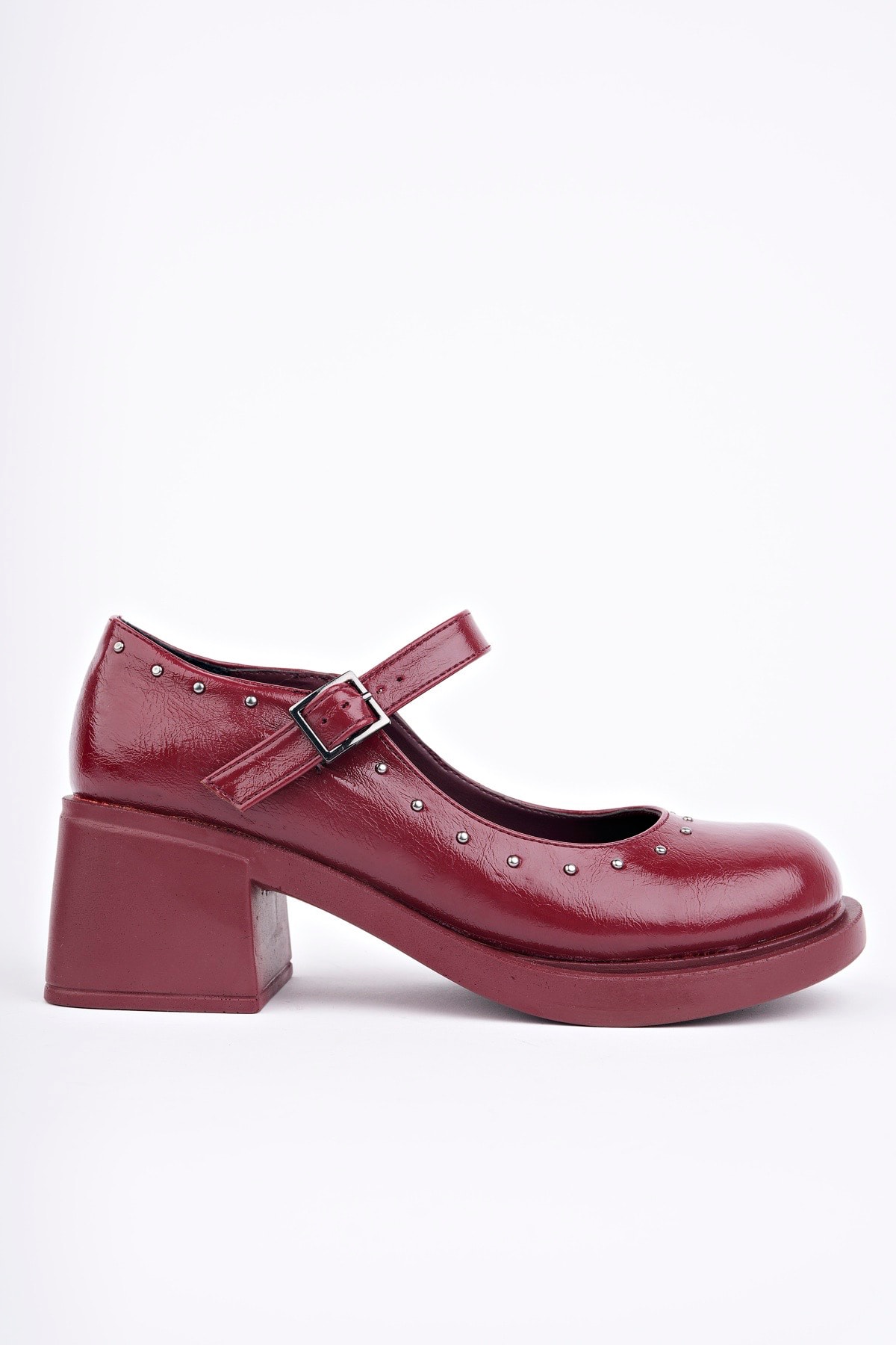 RCP-8102 Kalın Topuk Kemerli Loafer - BORDO RUGAN