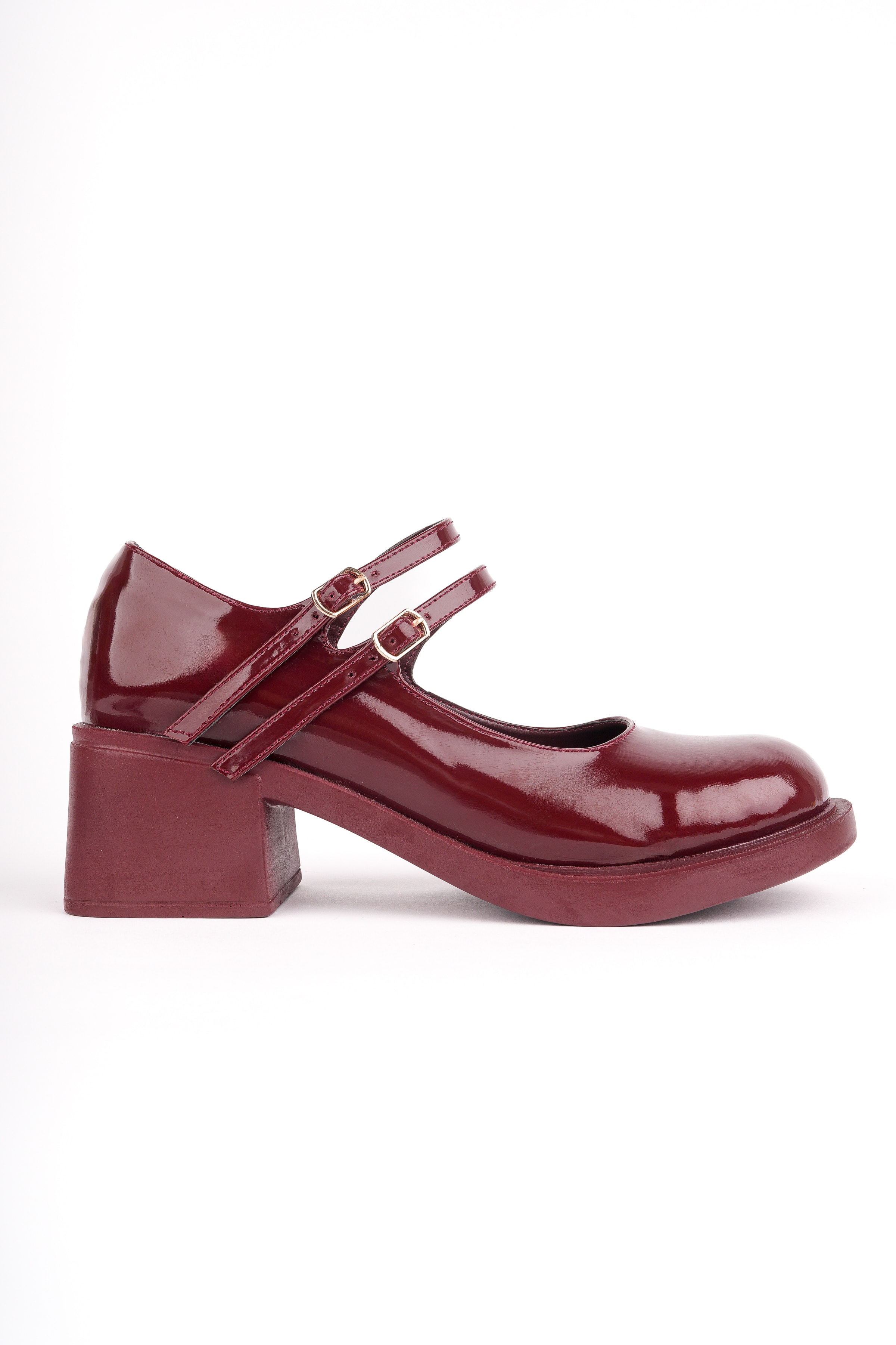 SMR-14992 Kalın Topuk Kemerli Loafer - BORDO RUGAN