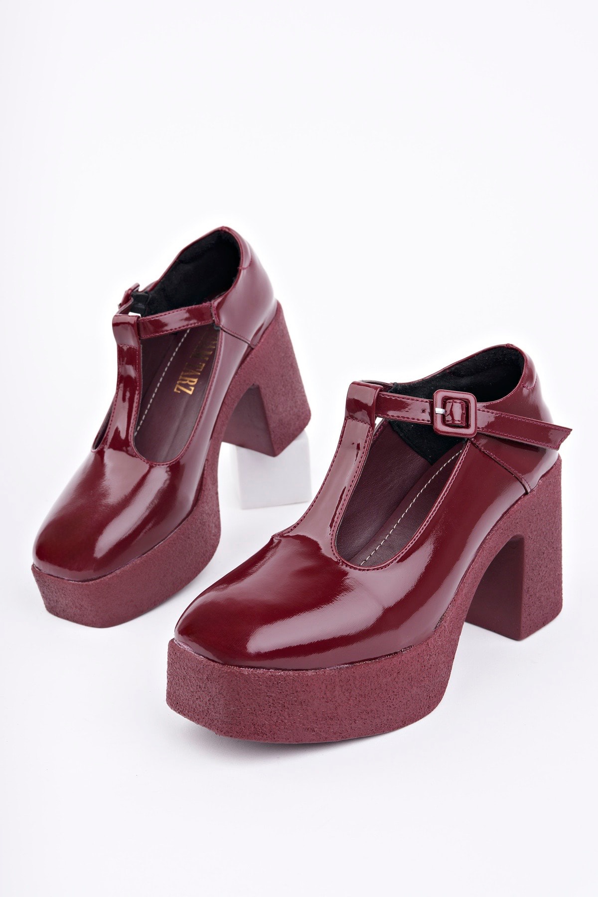 SMR-3261 Kalın Topuk Kemerli Loafer - BORDO RUGAN