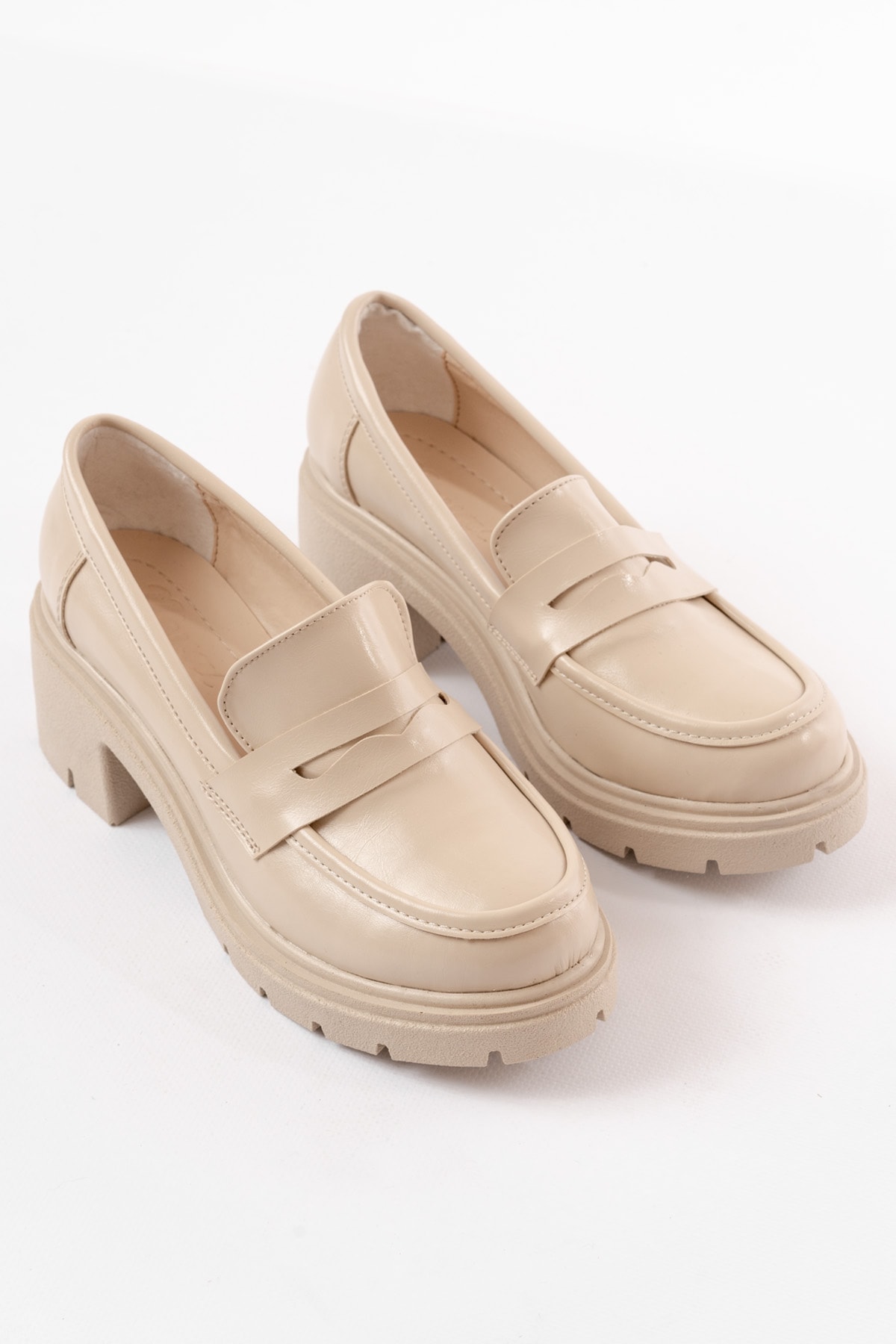 Auren Kalın Topuklu Loafer - BEJ
