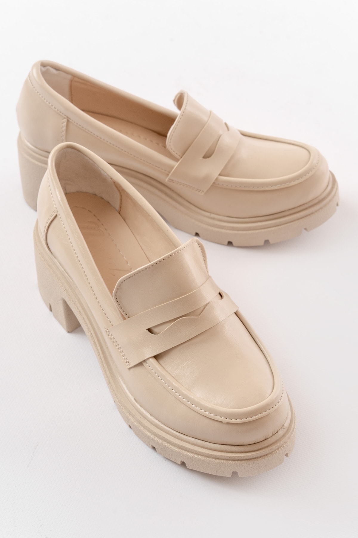 Auren Kalın Topuklu Loafer - BEJ