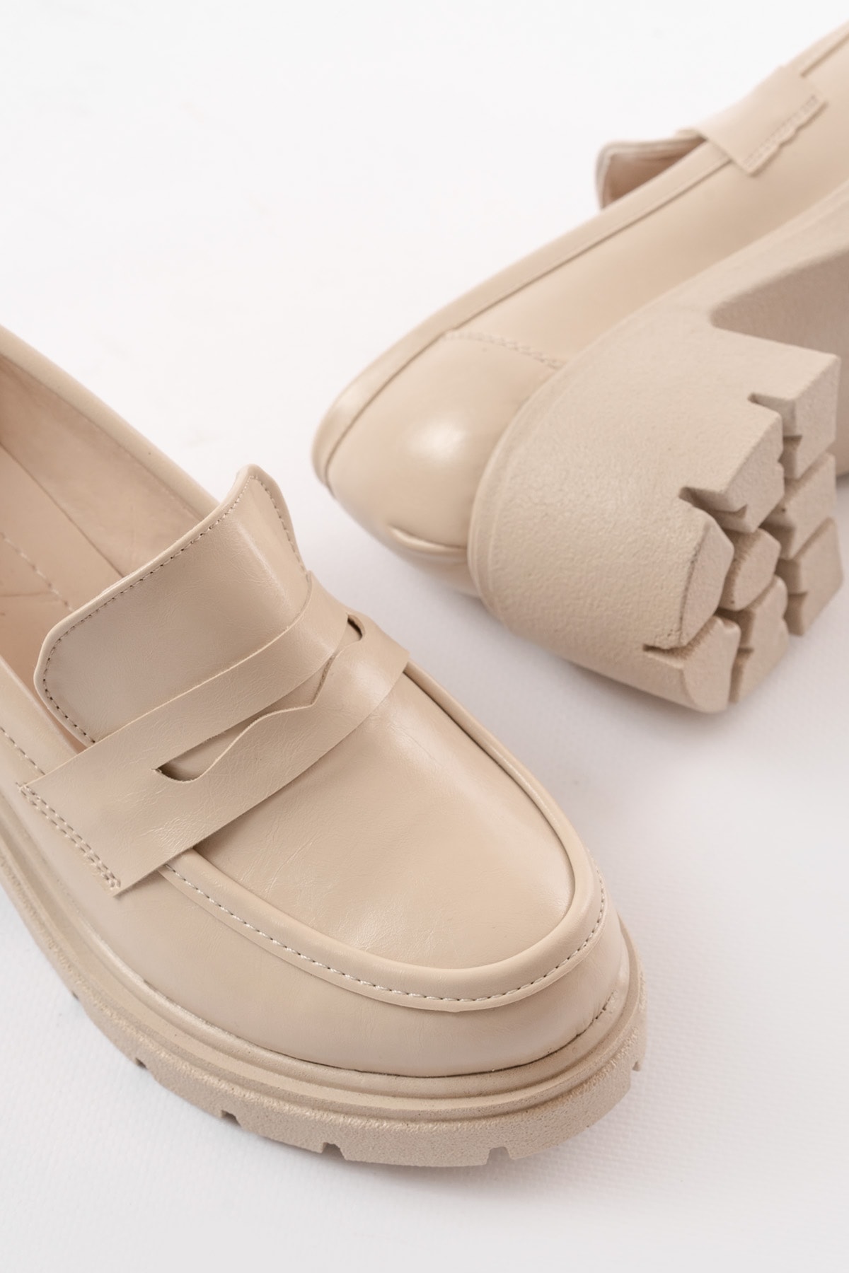 Auren Kalın Topuklu Loafer - BEJ