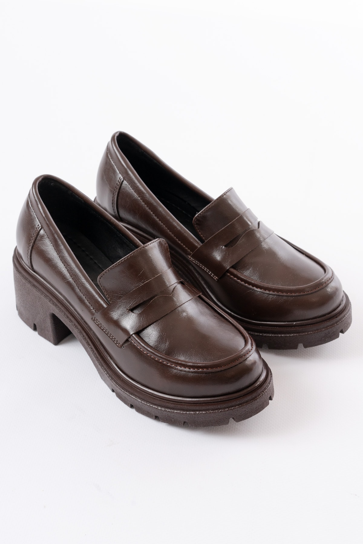 Auren Kalın Topuklu Loafer - KAHVE