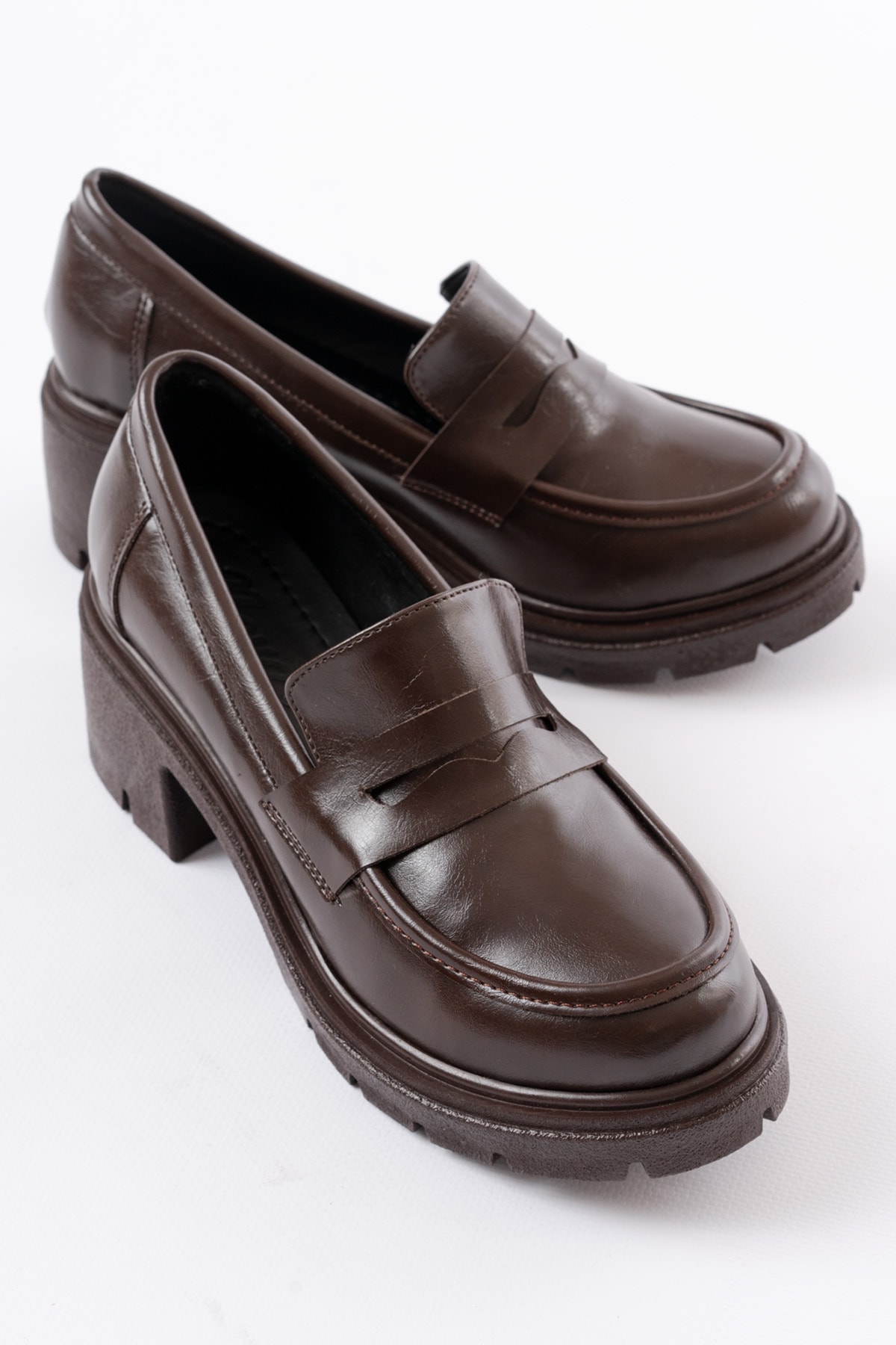 Auren Kalın Topuklu Loafer - KAHVE