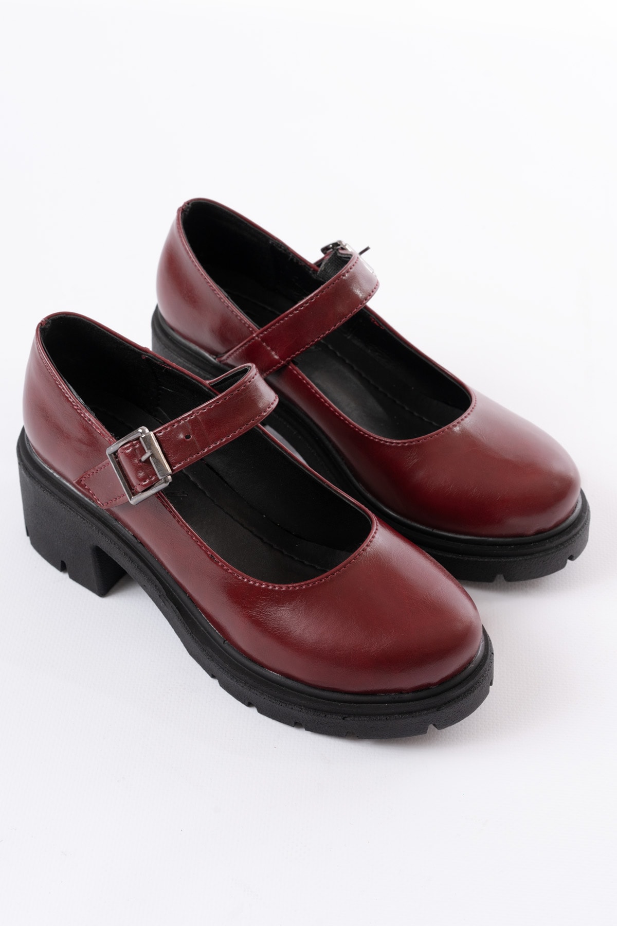 Elowen Kalın Topuk Kemerli Loafer - BORDO