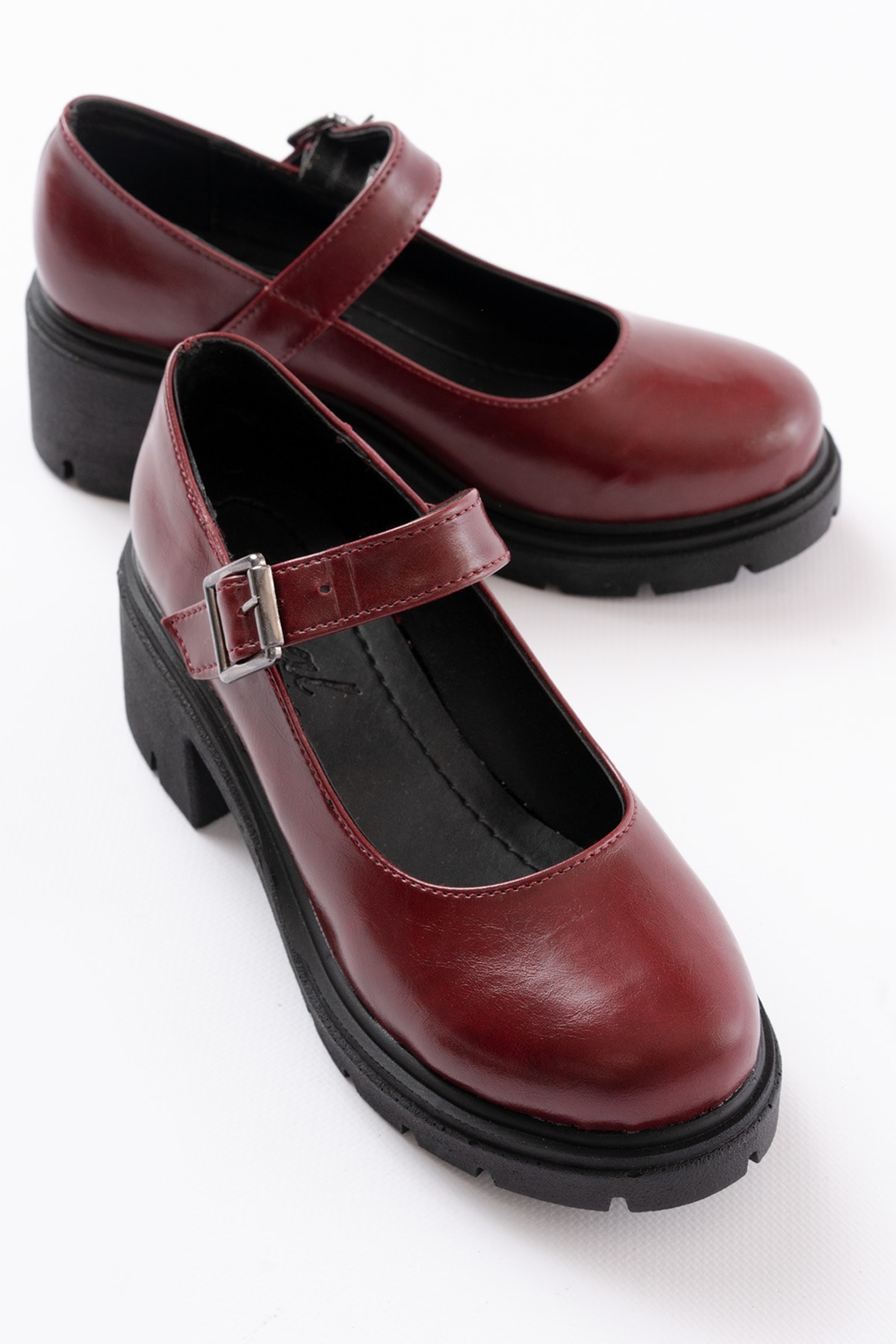 Elowen Kalın Topuk Kemerli Loafer - BORDO