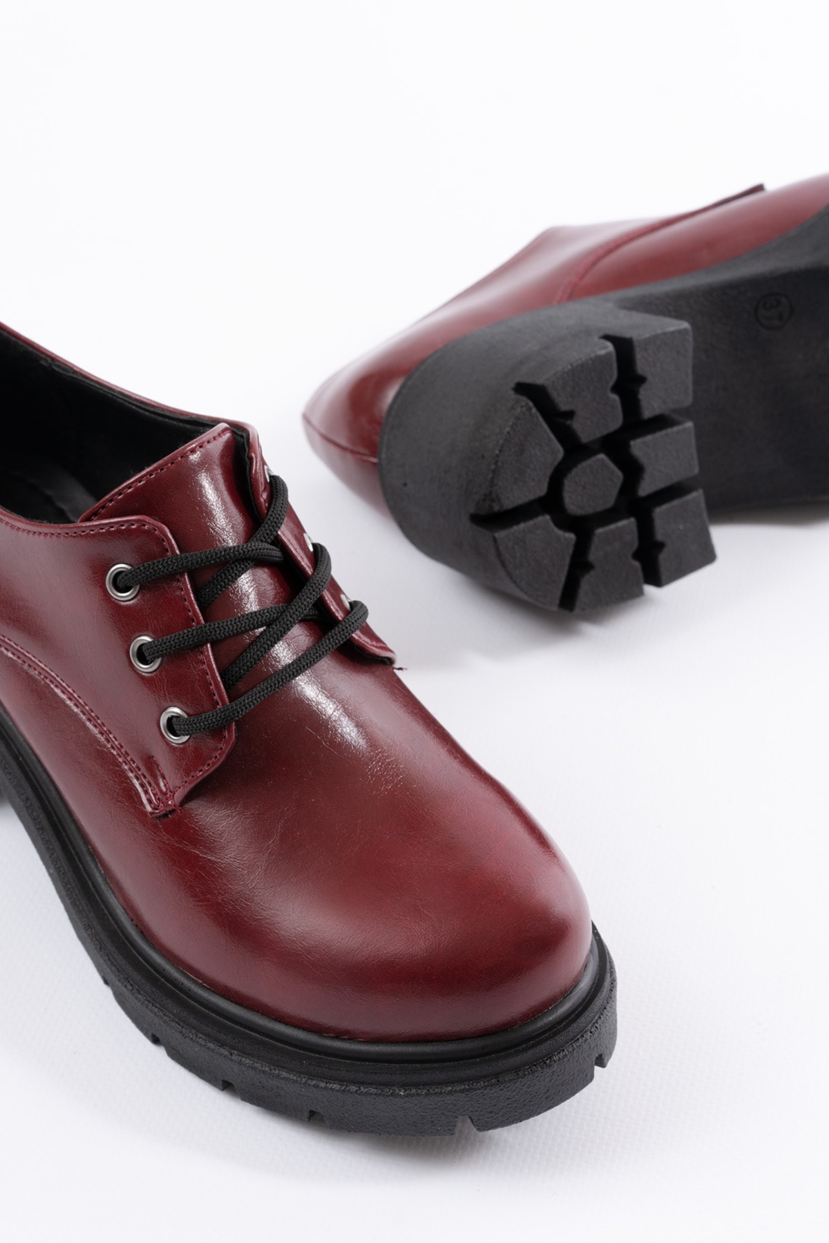 Lewis Kalın Topuk Bağlı Loafer - BORDO