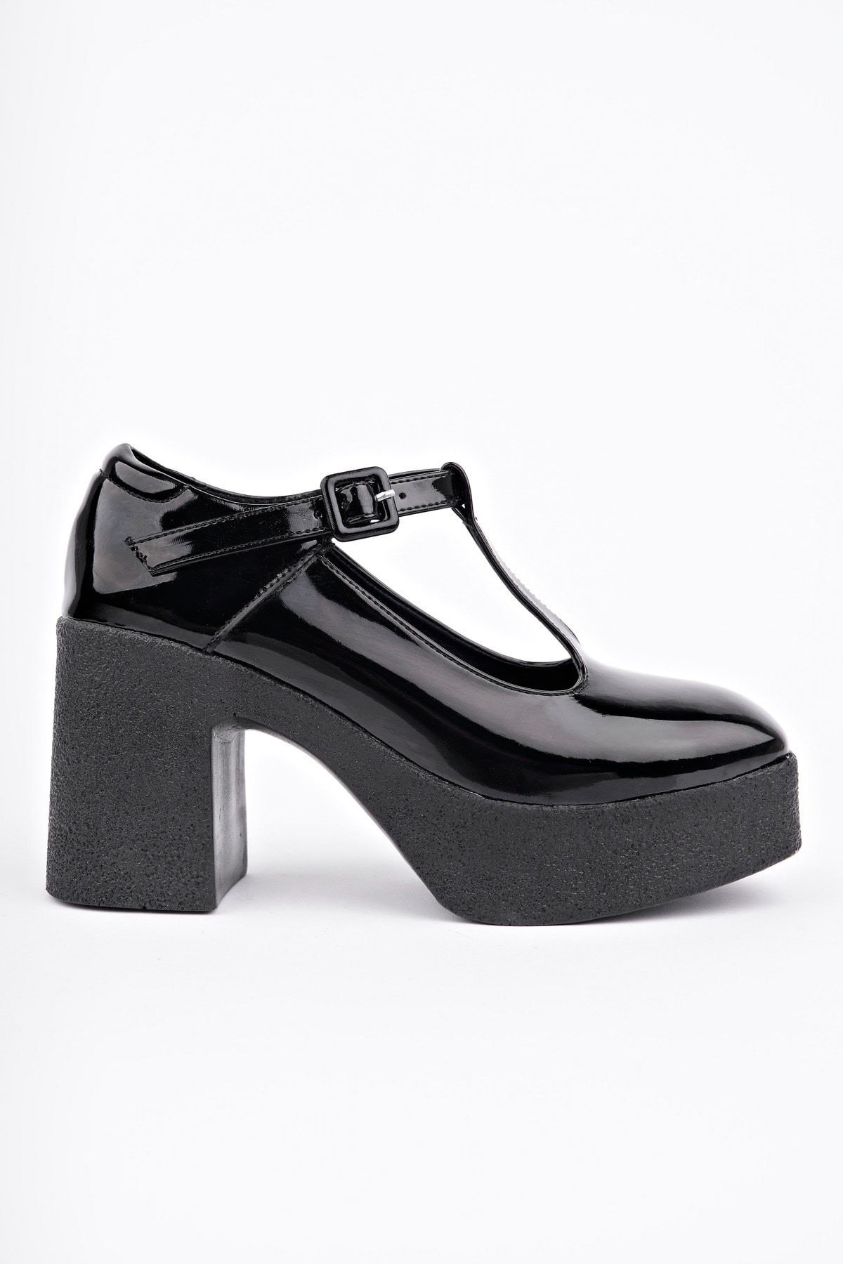 SMR-3261 Kalın Topuk Kemerli Loafer - SİYAH RUGAN