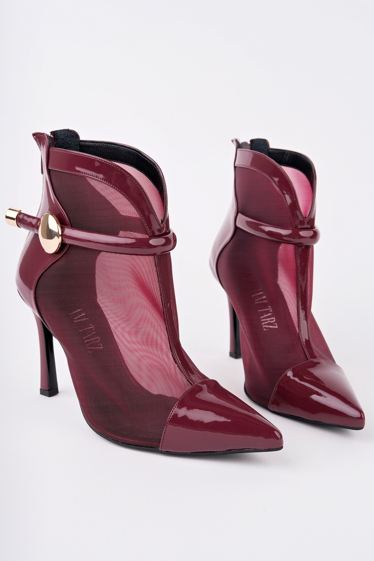 RCP-8761 Tokalı İnce Topuk Transparan Bot - BORDO