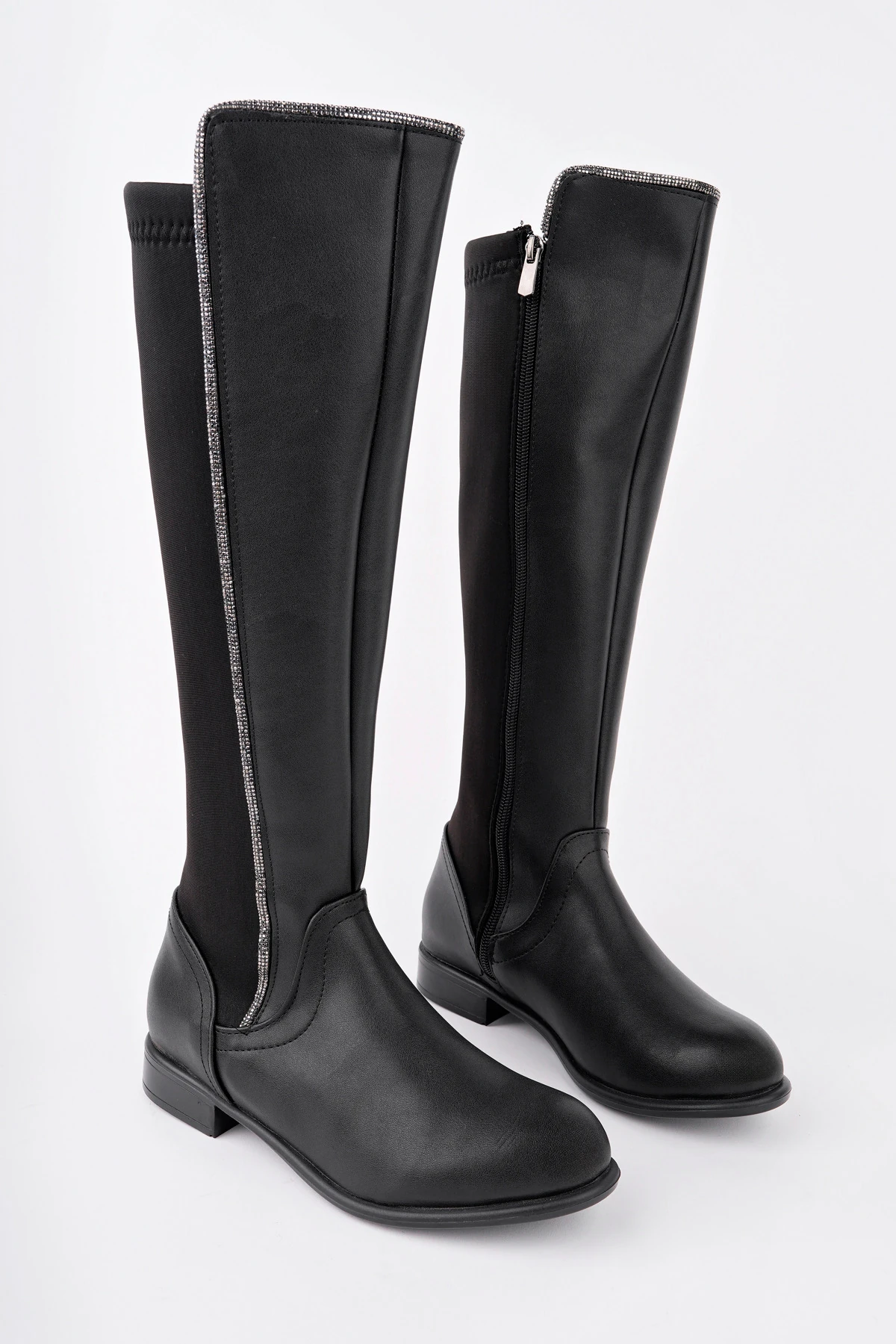 BLN-508 Streç Taş Detaylı Çizme - SİYAH