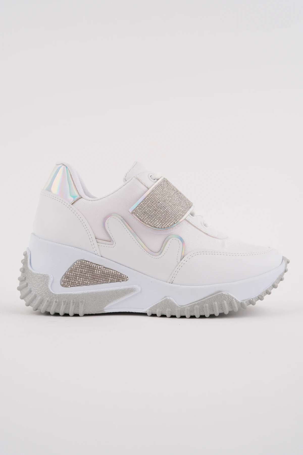 DNR-618 Kalın Taban Taşlı Cırtlı Spor - BEYAZ