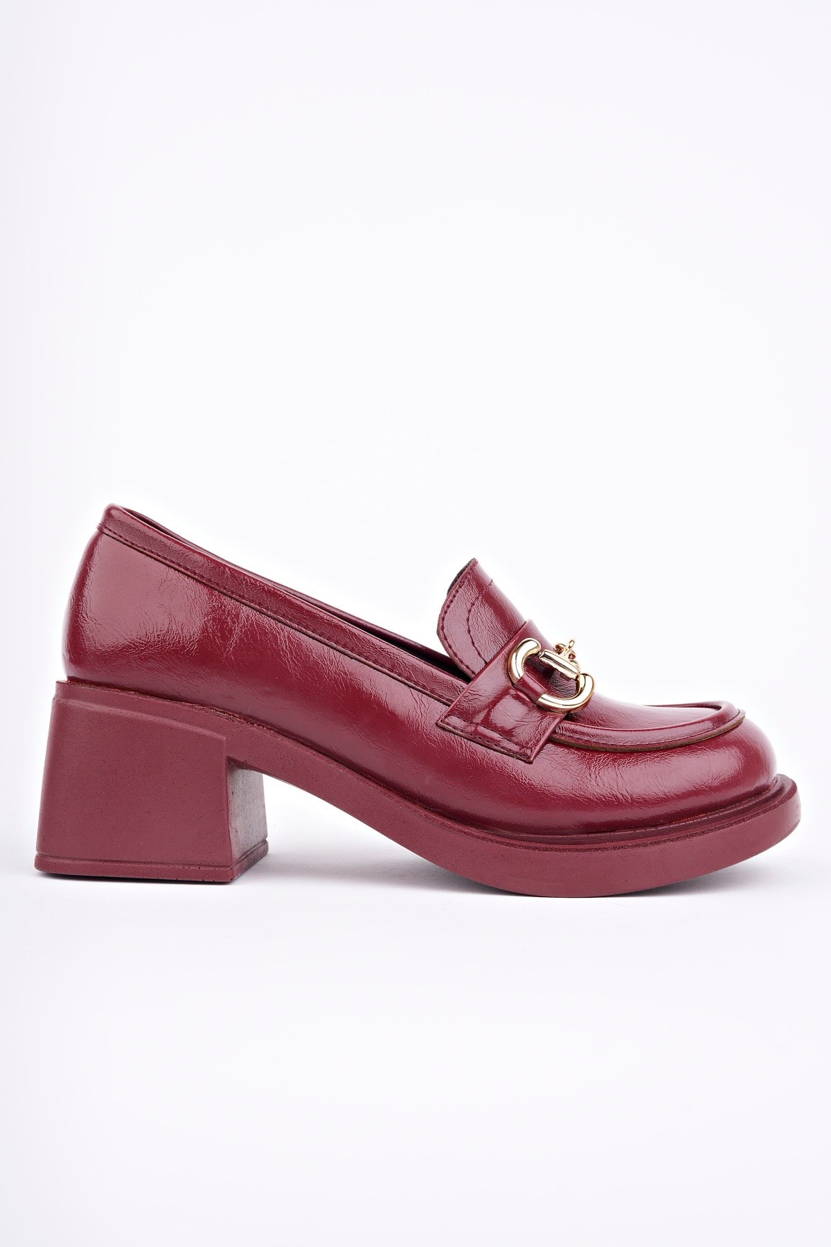 RCP-8106 Tokalı Kalın Topuk Loafer - BORDO RUGAN