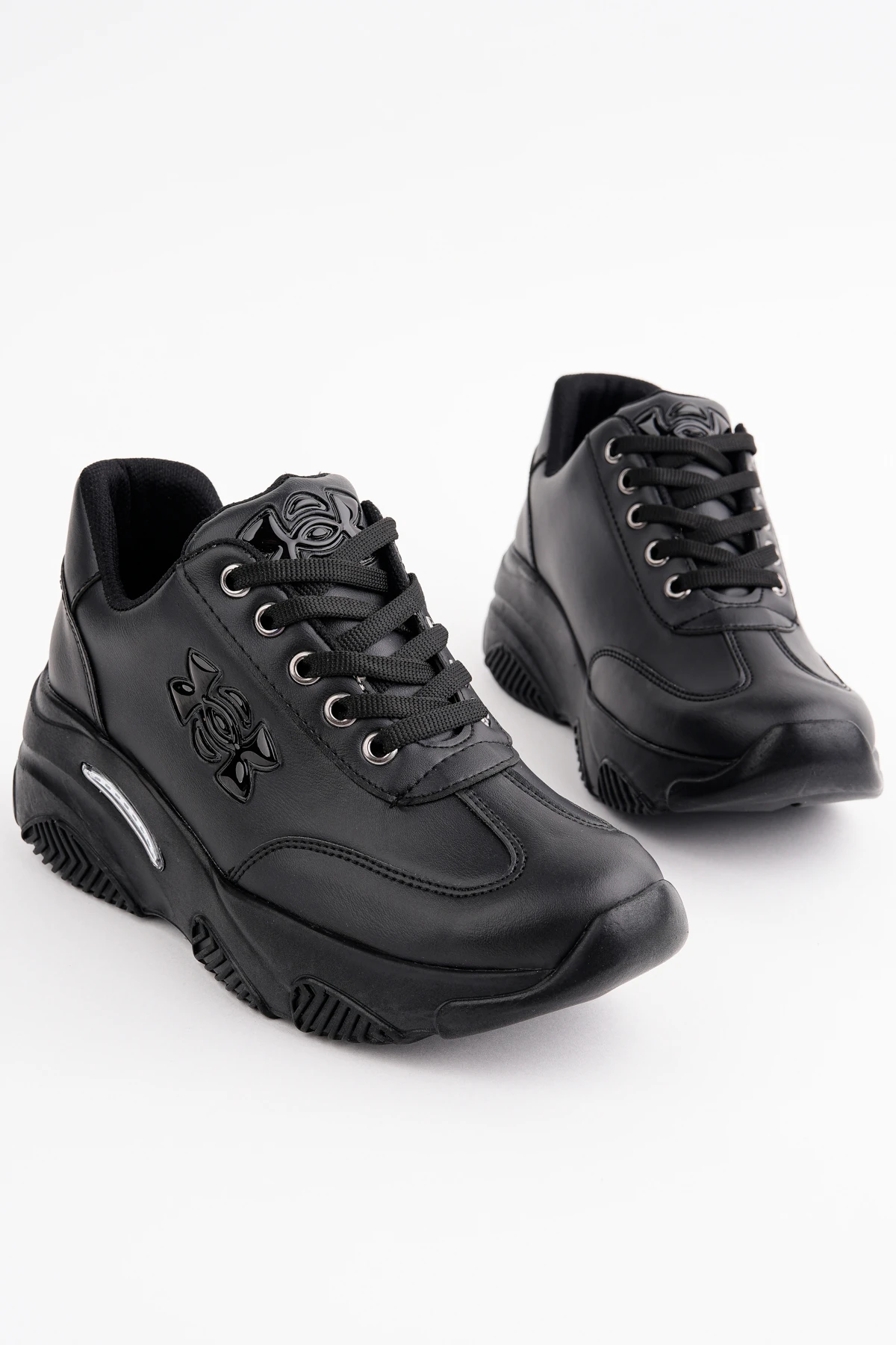 DNR-517 Kalın Taban Bağcıklı Spor - SİYAH