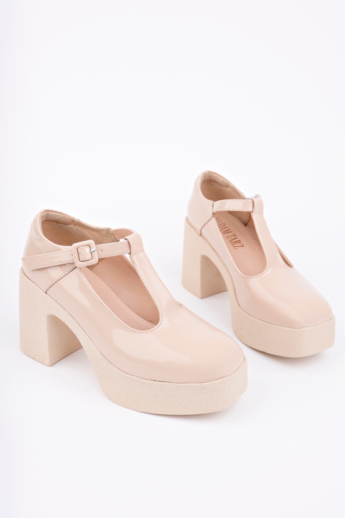 SMR-3261 Kalın Topuk Kemerli Loafer - BEJ RUGAN