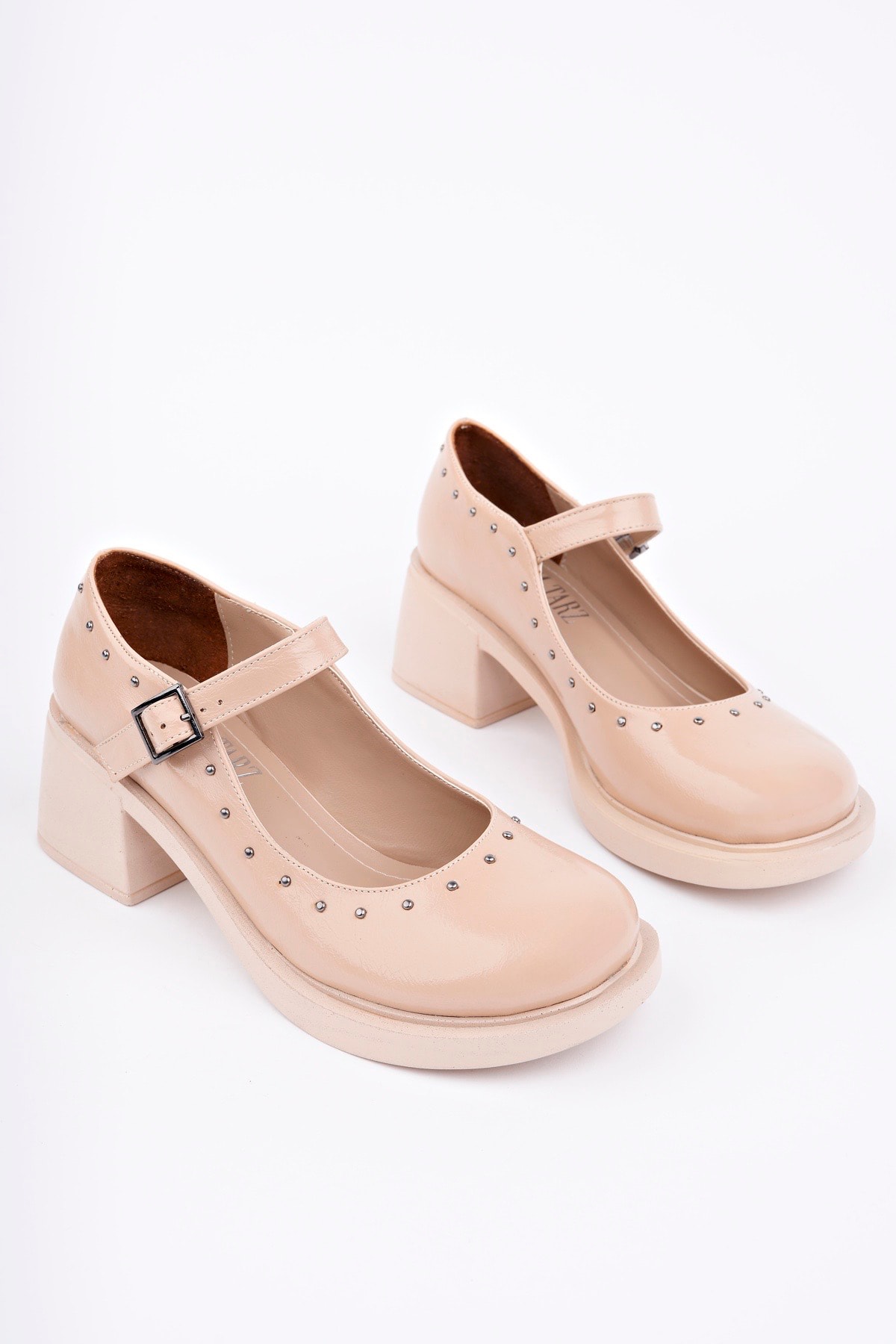 RCP-8102 Kalın Topuk Kemerli Loafer - BEJ RUGAN