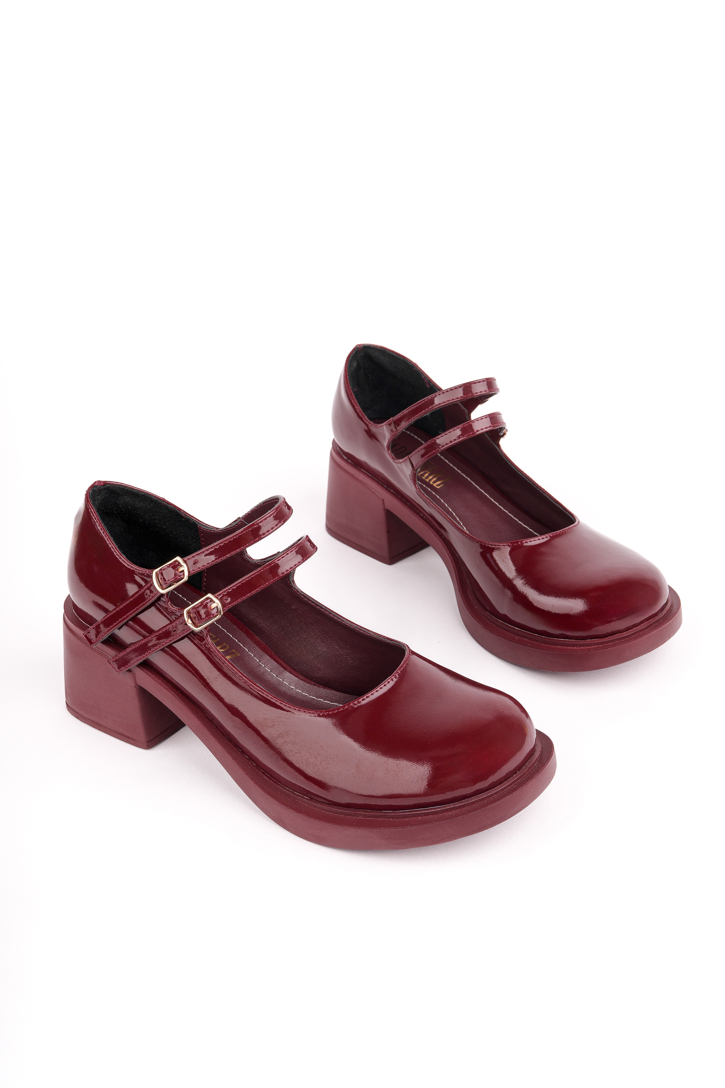 SMR-14992 Kalın Topuk Kemerli Loafer - BORDO RUGAN