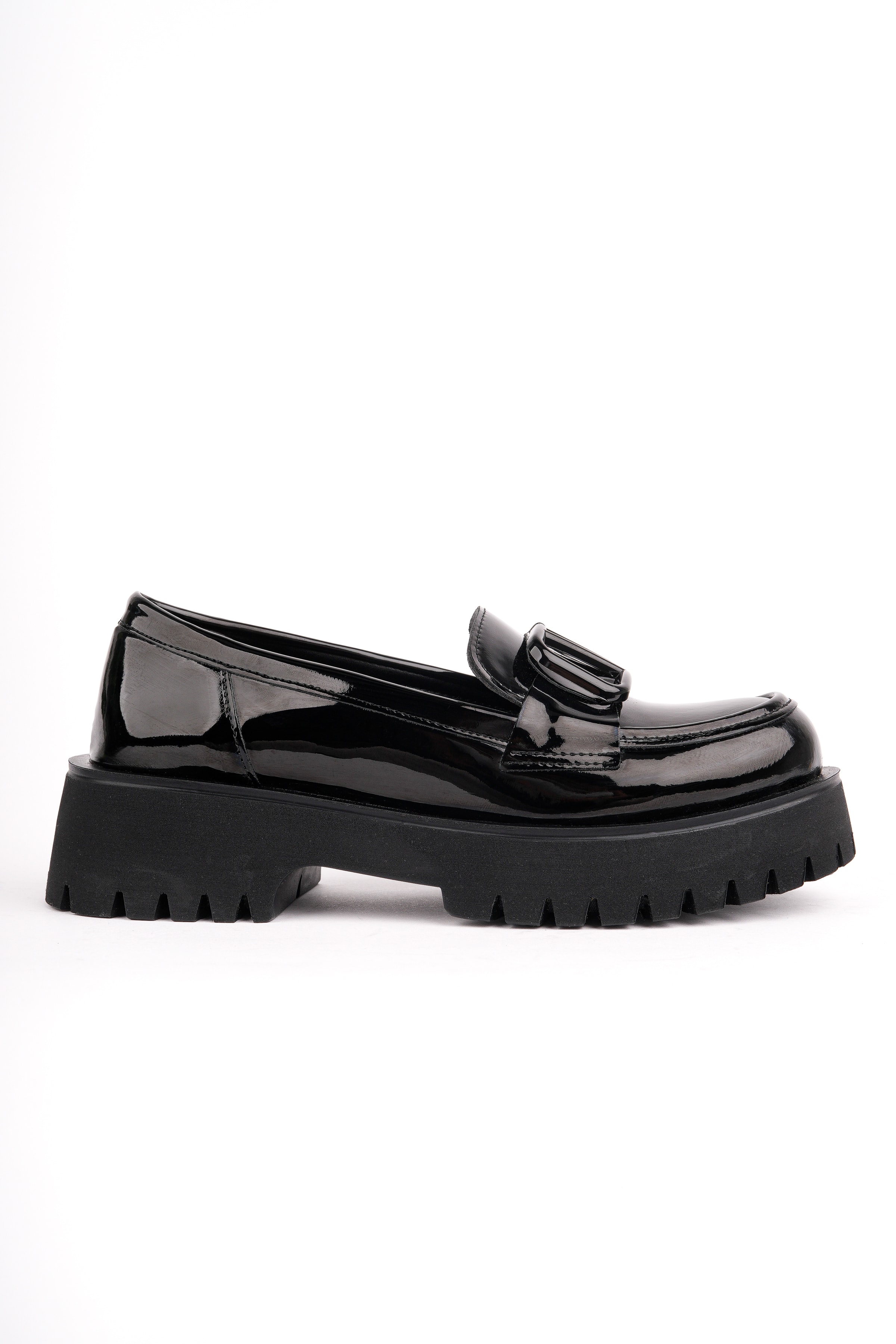 MHD-505 Kalın Taban V Tokalı Loafer - SİYAH RUGAN