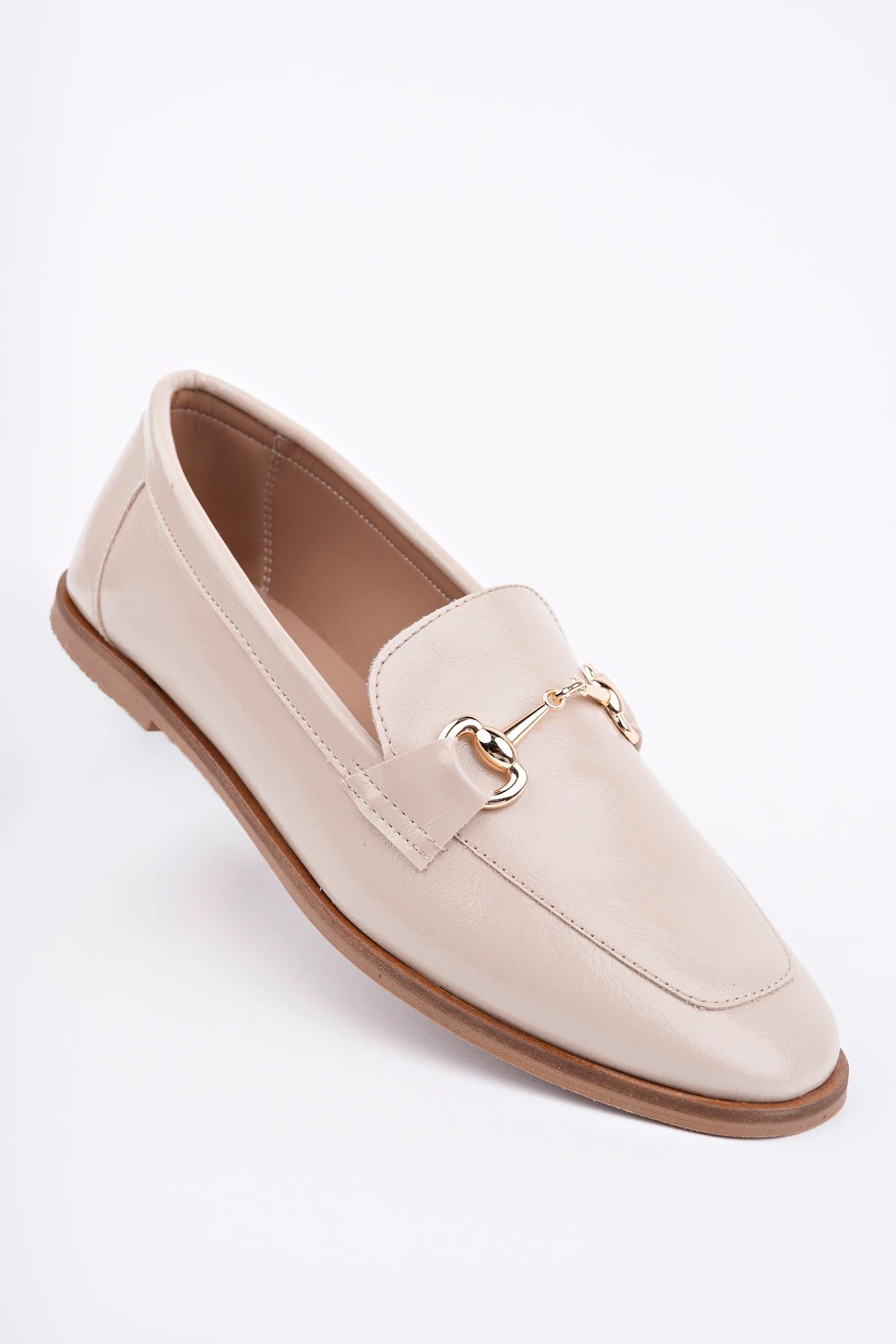 CNG-A3 Düz Taban Tokalı Babet - BEJ RUGAN