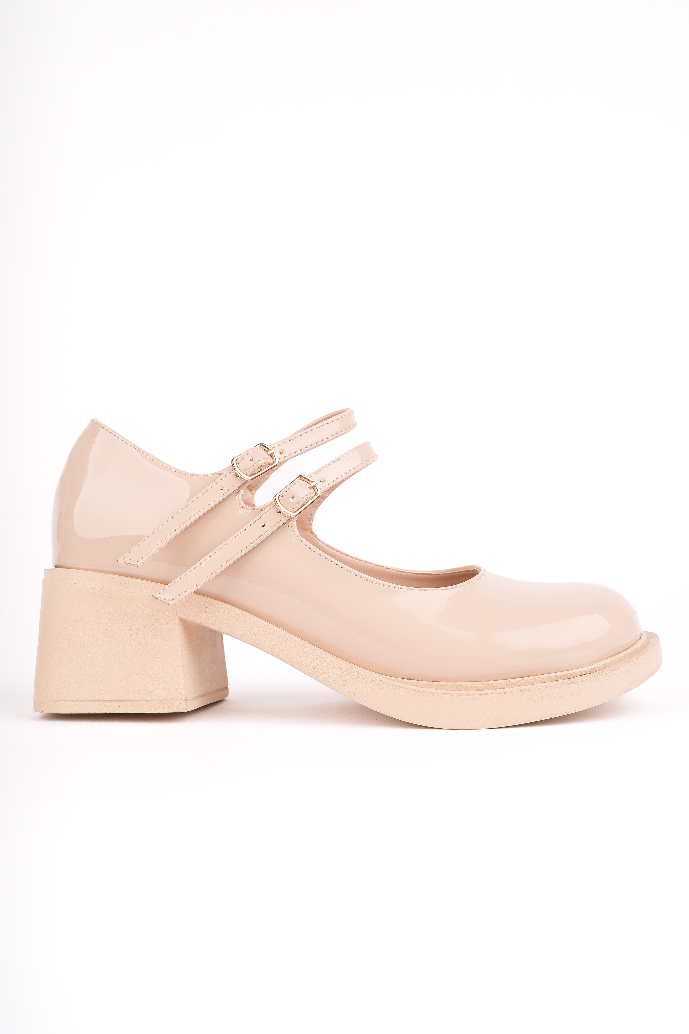 SMR-14992 Kalın Topuk Kemerli Loafer - BEJ RUGAN