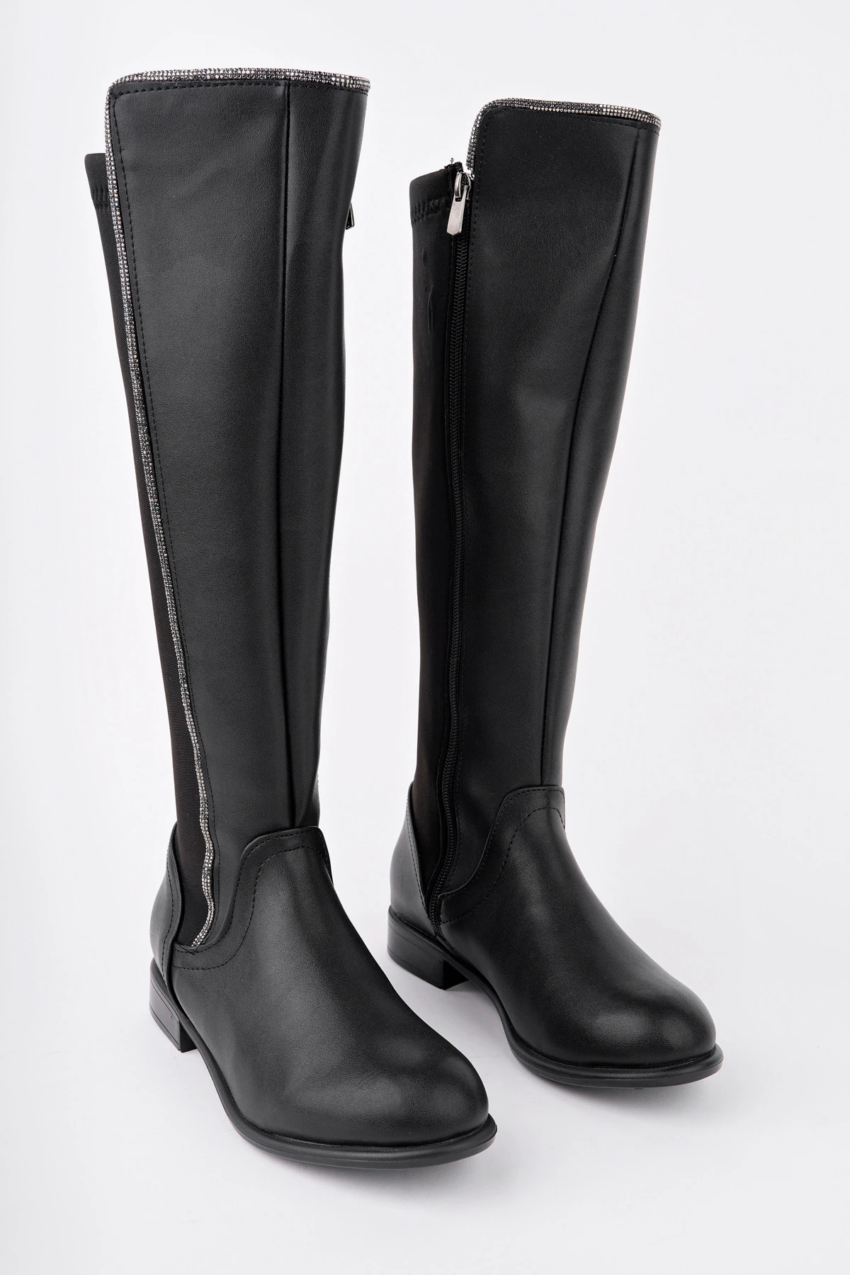 BLN-508 Streç Taş Detaylı Çizme - SİYAH