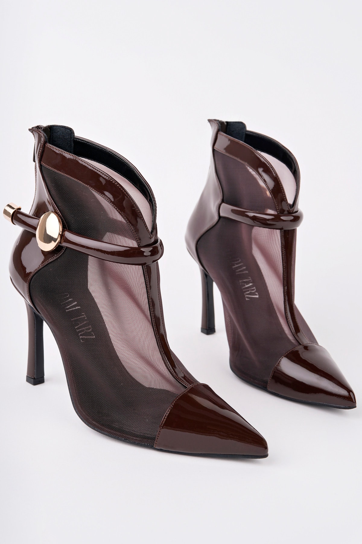 RCP-8761 Tokalı İnce Topuk Transparan Bot - KAHVE