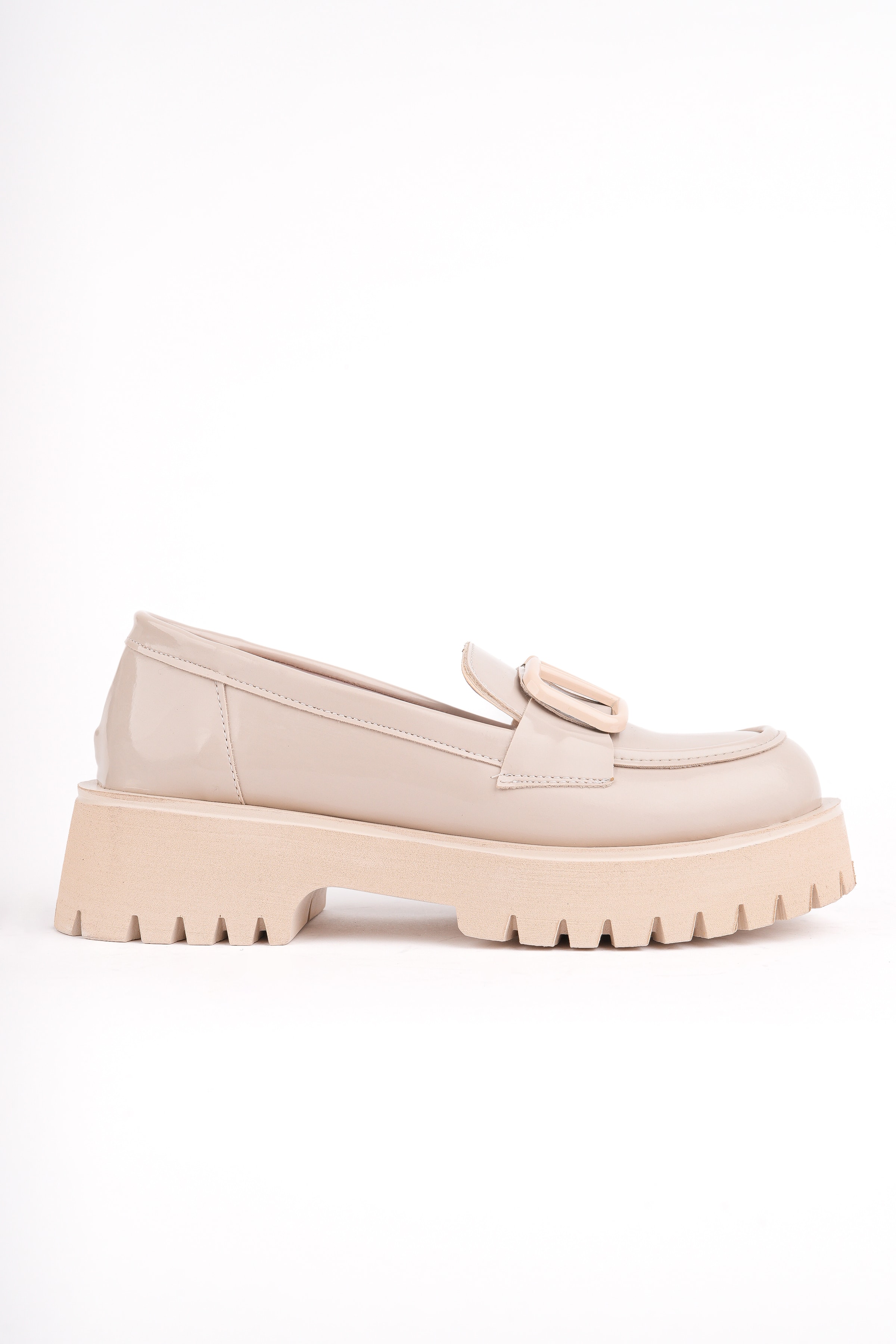MHD-505 Kalın Taban V Tokalı Loafer - BEJ RUGAN