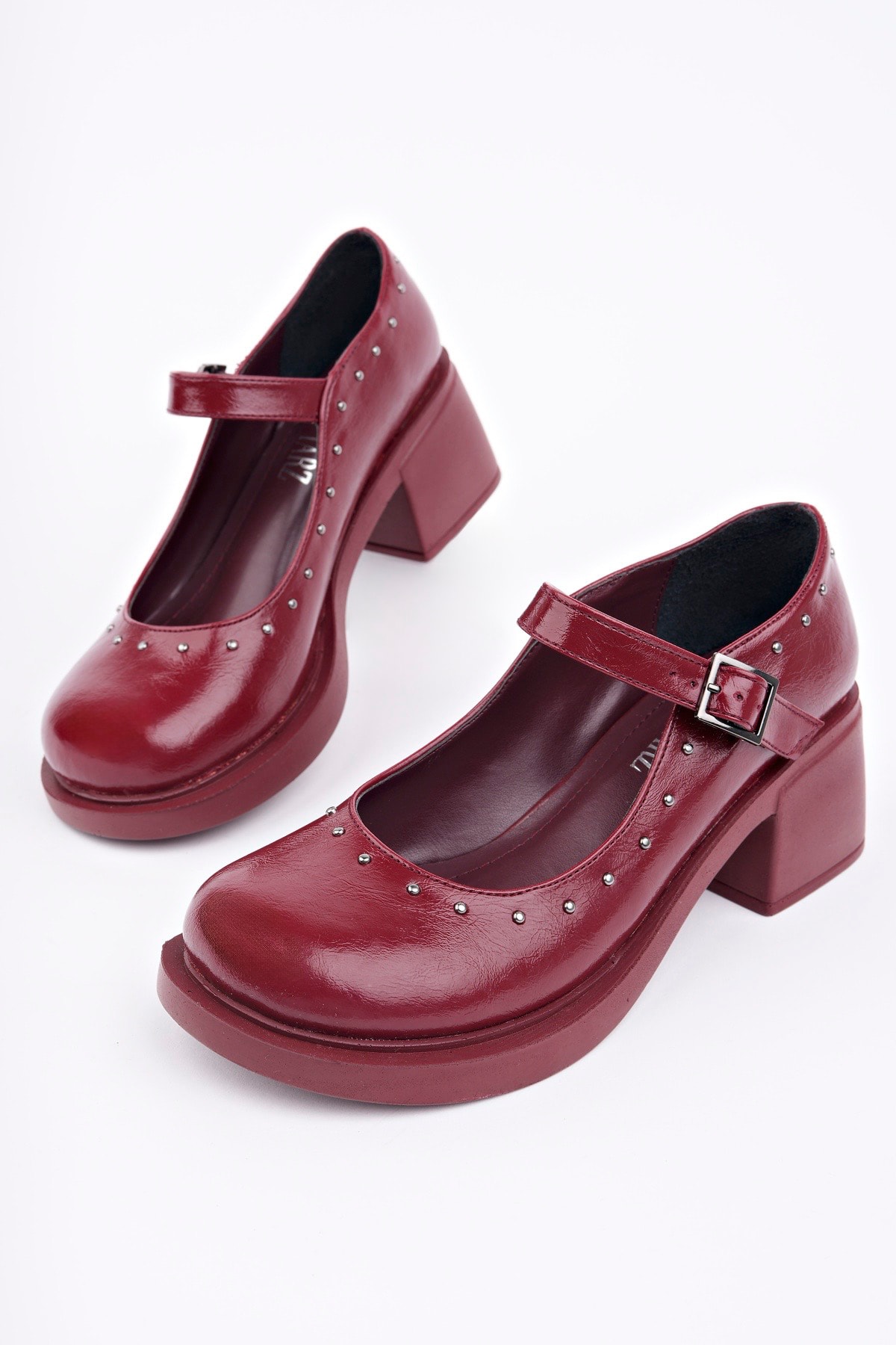 RCP-8102 Kalın Topuk Kemerli Loafer - BORDO RUGAN