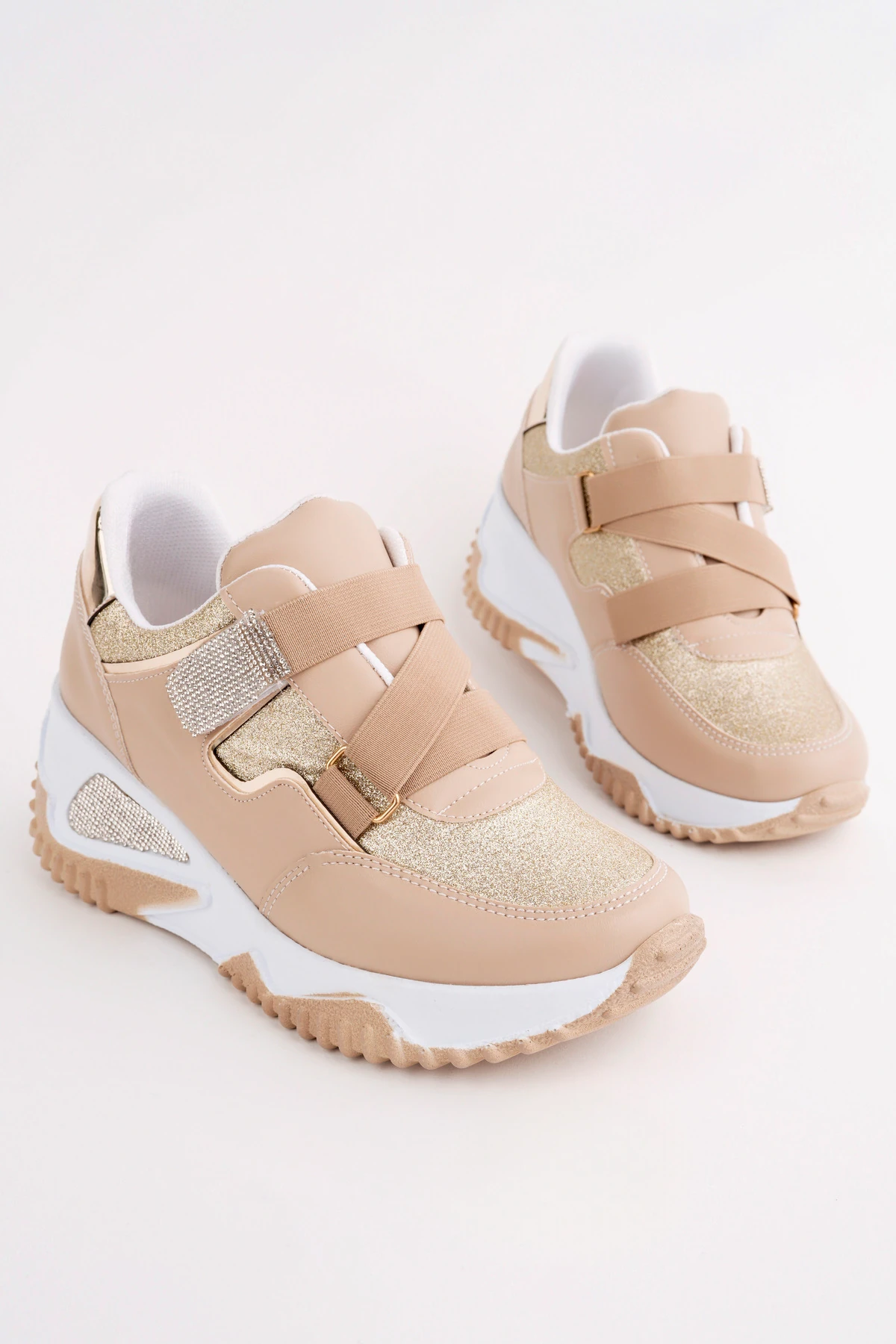 DNR-608 Simli Lastikli Kalın Taban Spor - BEJ