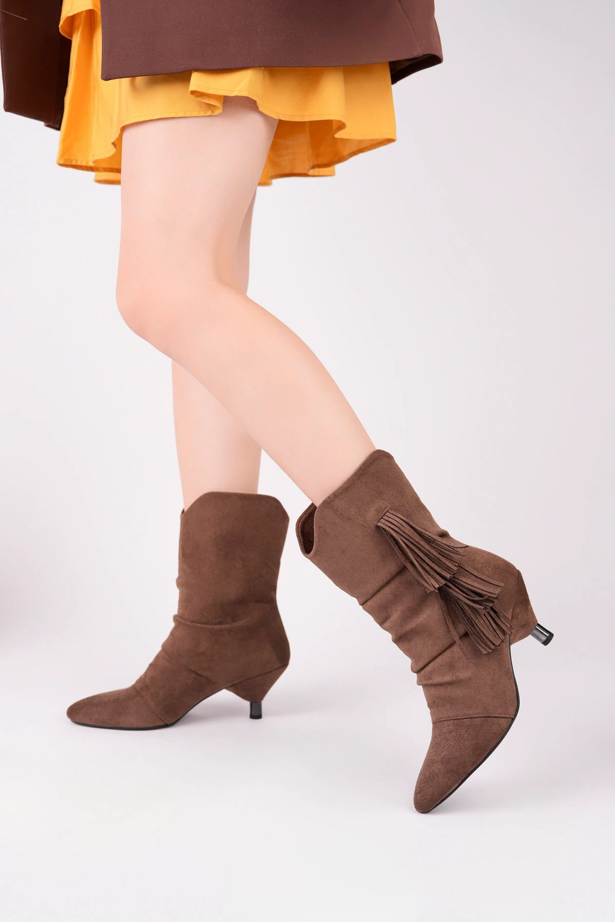 CNG-222 PÜskül Detaylı Kısa Çizme - KAHVE SÜET