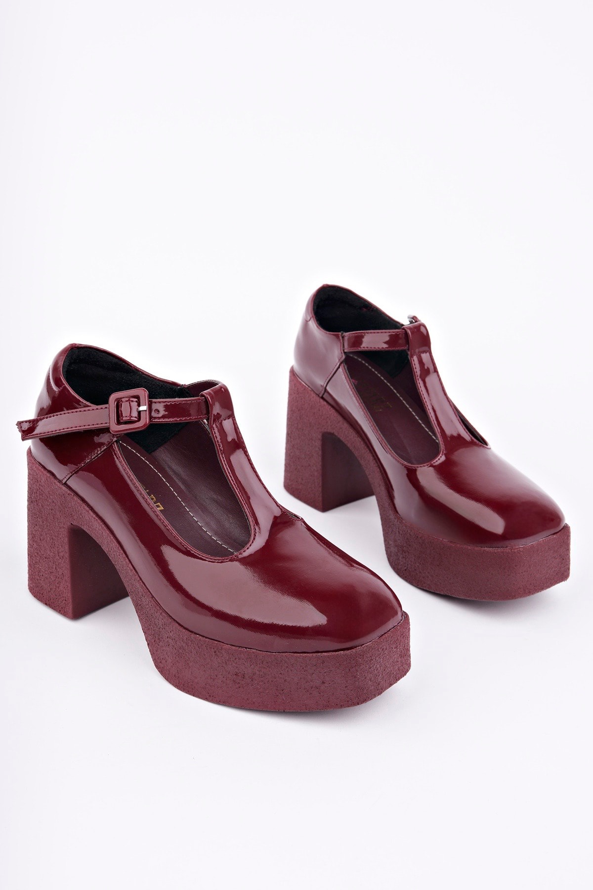 SMR-3261 Kalın Topuk Kemerli Loafer - BORDO RUGAN