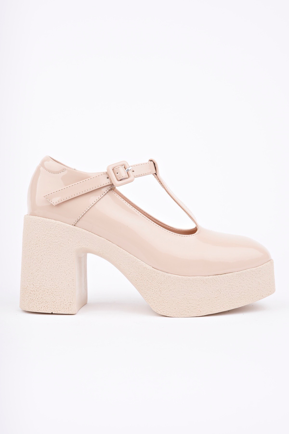 SMR-3261 Kalın Topuk Kemerli Loafer - BEJ RUGAN