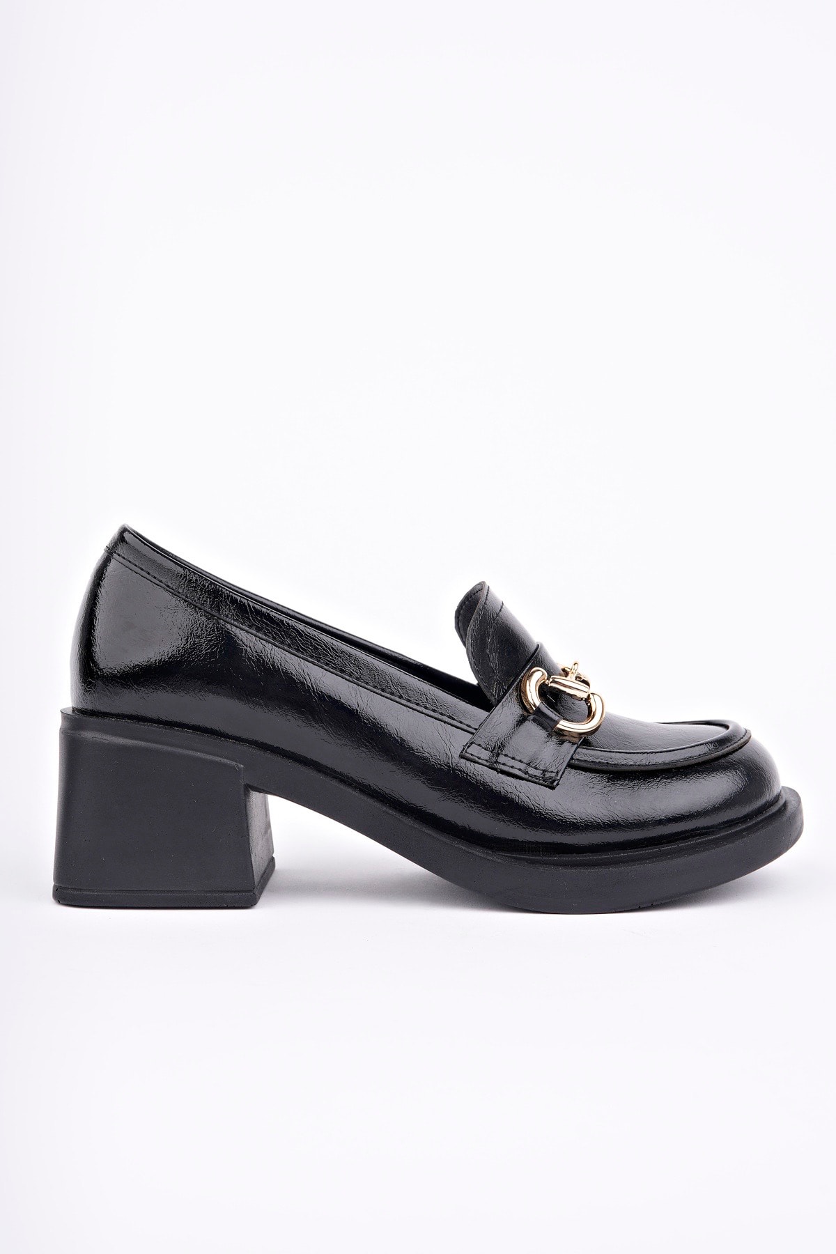 RCP-8106 Tokalı Kalın Topuk Loafer - SİYAH RUGAN