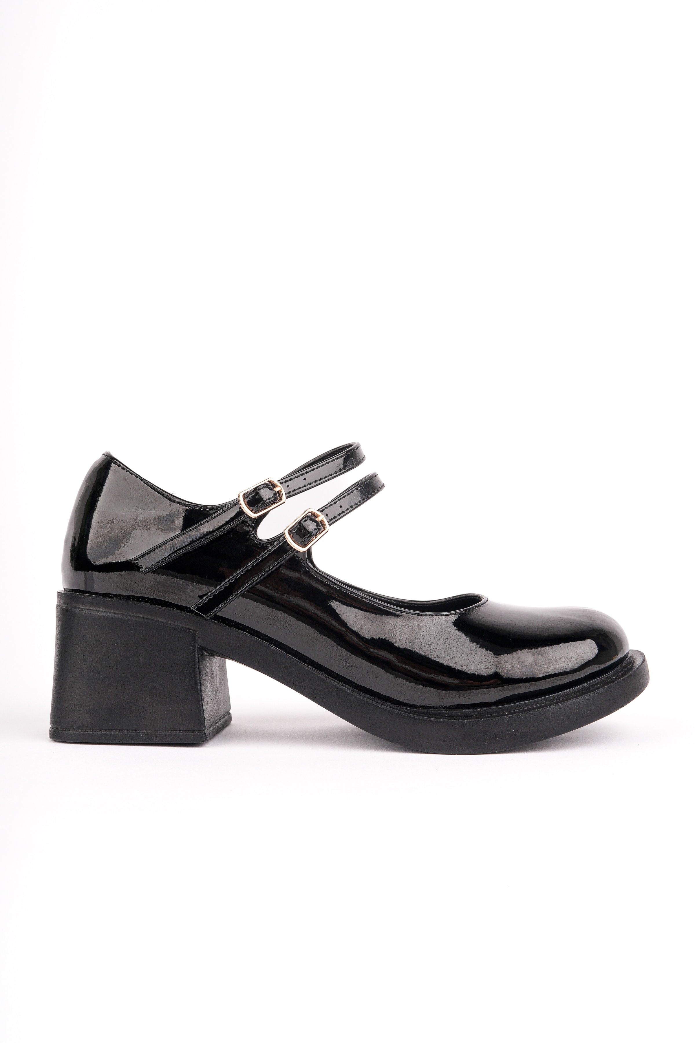 SMR-14992 Kalın Topuk Kemerli Loafer - SİYAH RUGAN