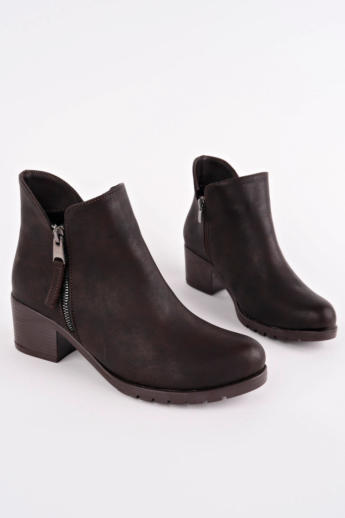 BLN-250 Fermuarlı Termo Taban Bot - KAHVE MAT DERİ