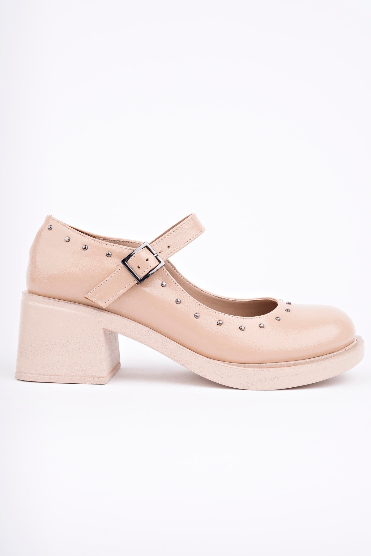 RCP-8102 Kalın Topuk Kemerli Loafer - BEJ RUGAN