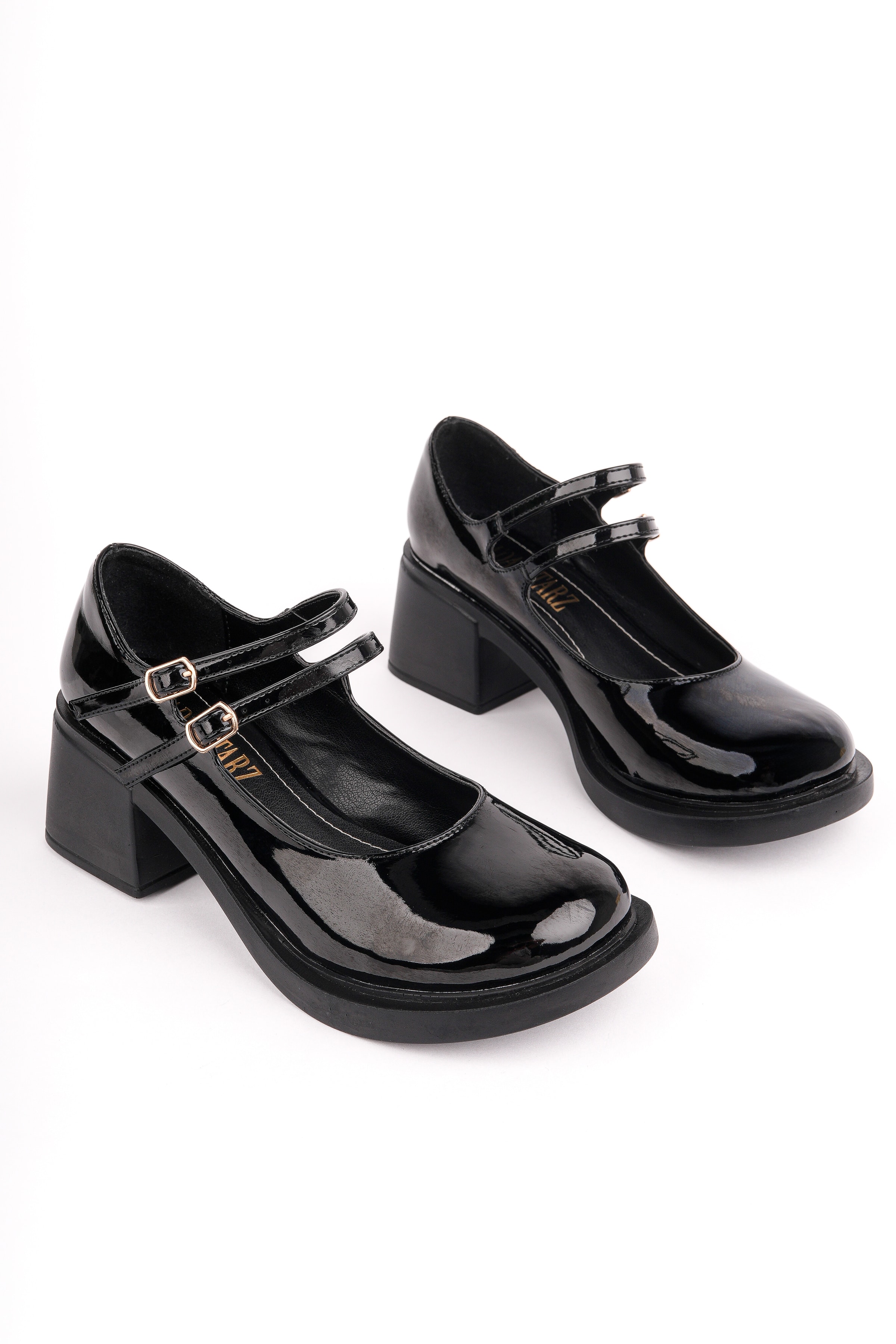 SMR-14992 Kalın Topuk Kemerli Loafer - SİYAH RUGAN
