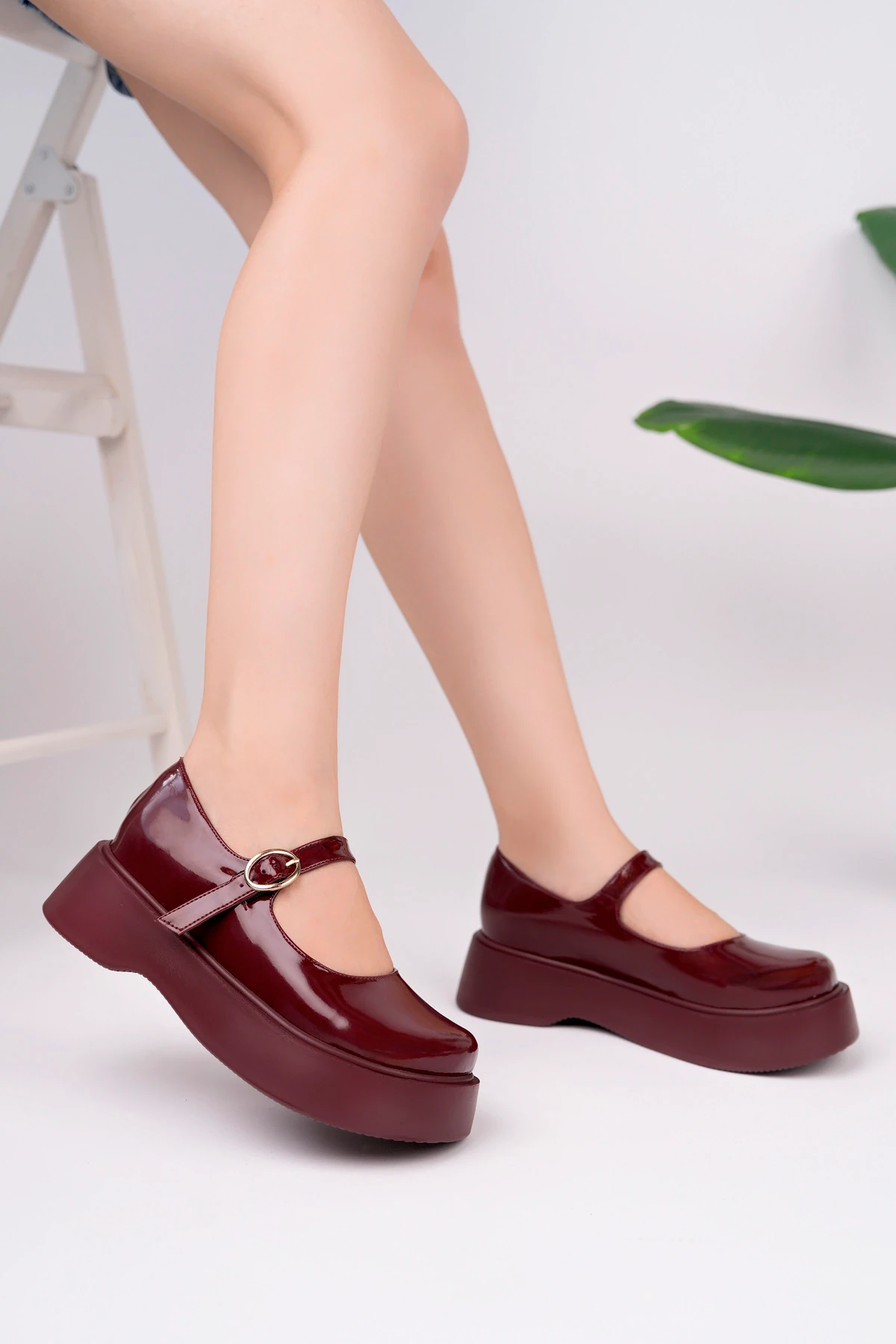 SMR-4022 Kemerli Kalın Taban Loafer - BORDO RUGAN