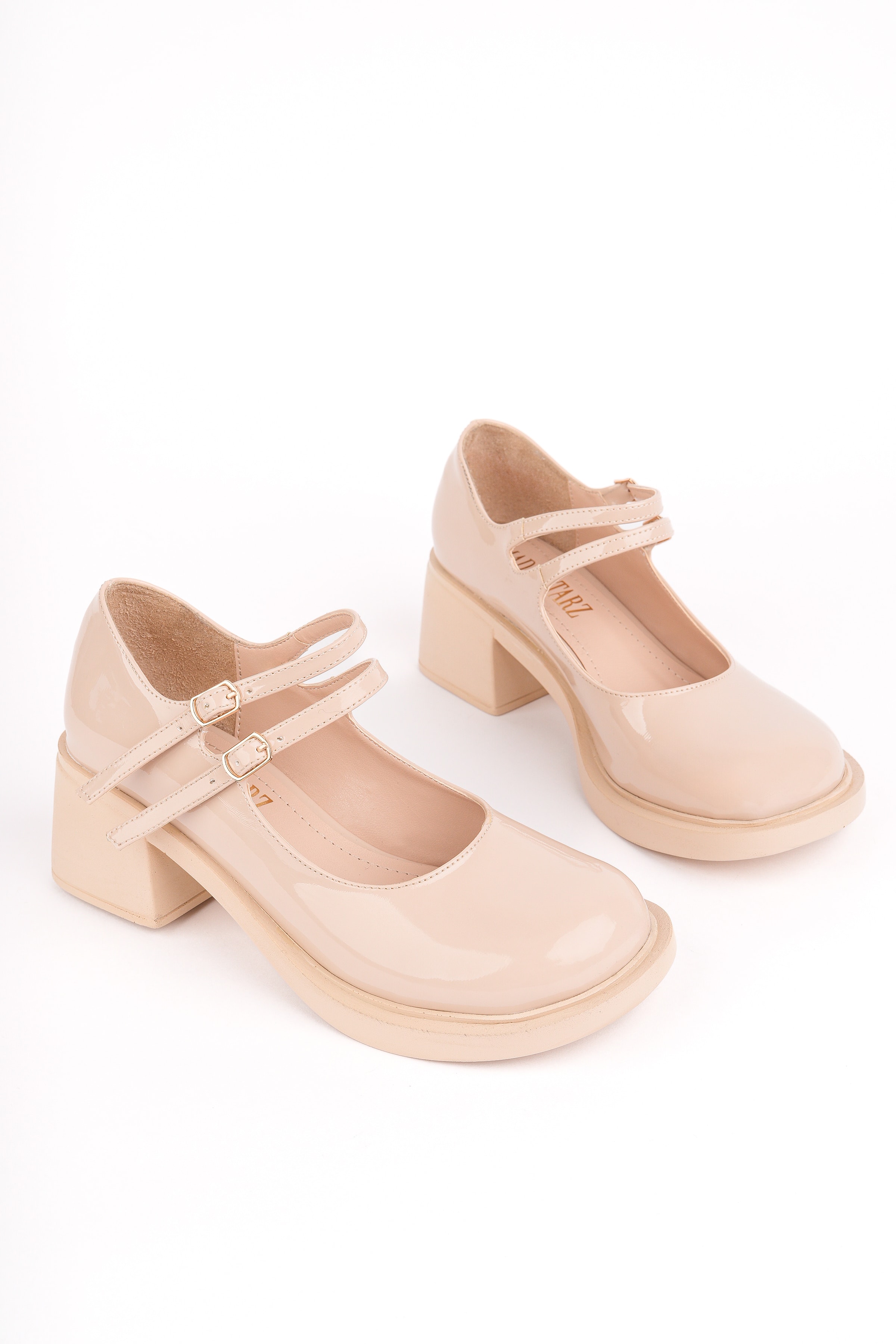SMR-14992 Kalın Topuk Kemerli Loafer - BEJ RUGAN