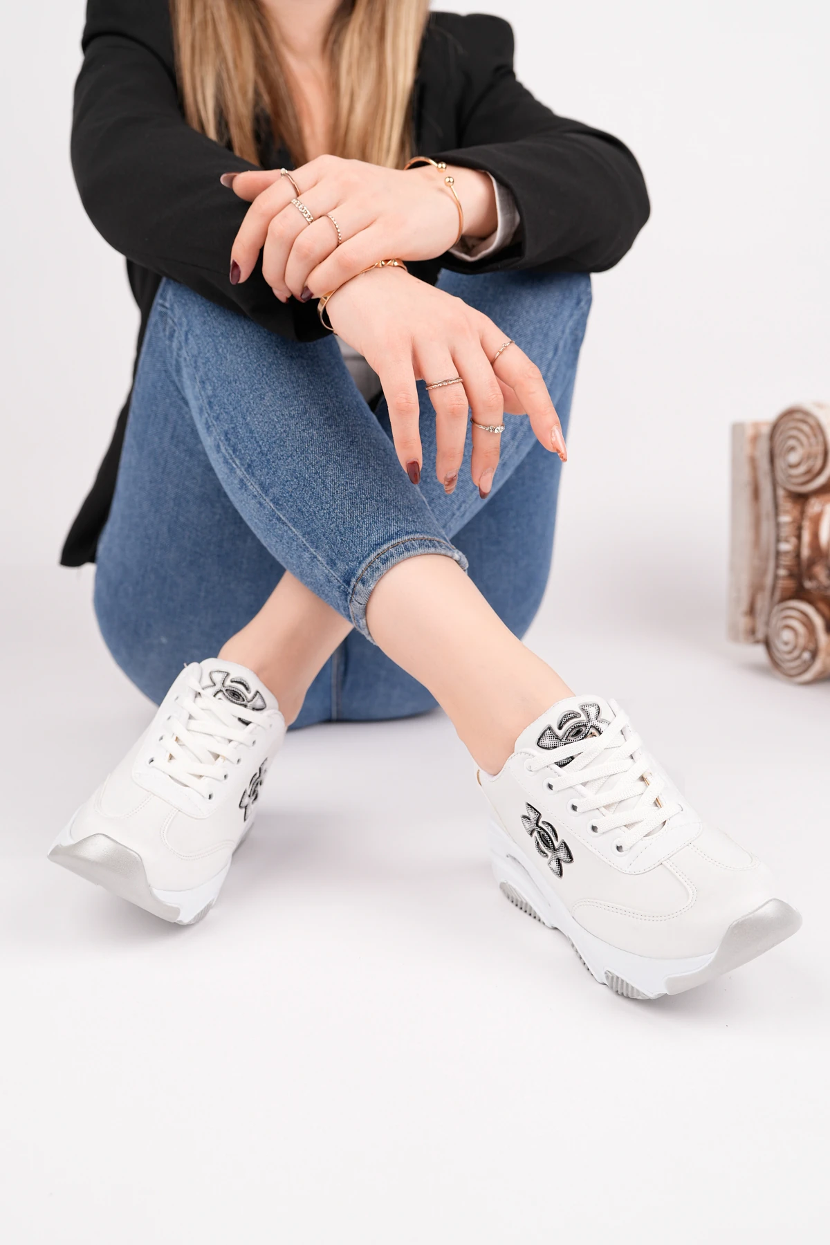 DNR-517 Kalın Taban Bağcıklı Spor - BEYAZ