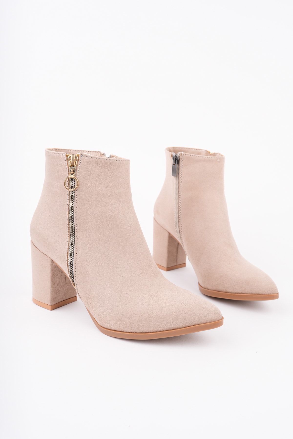 Peters Fermuar Detay Kalın Topuk Bot - BEJ SÜET