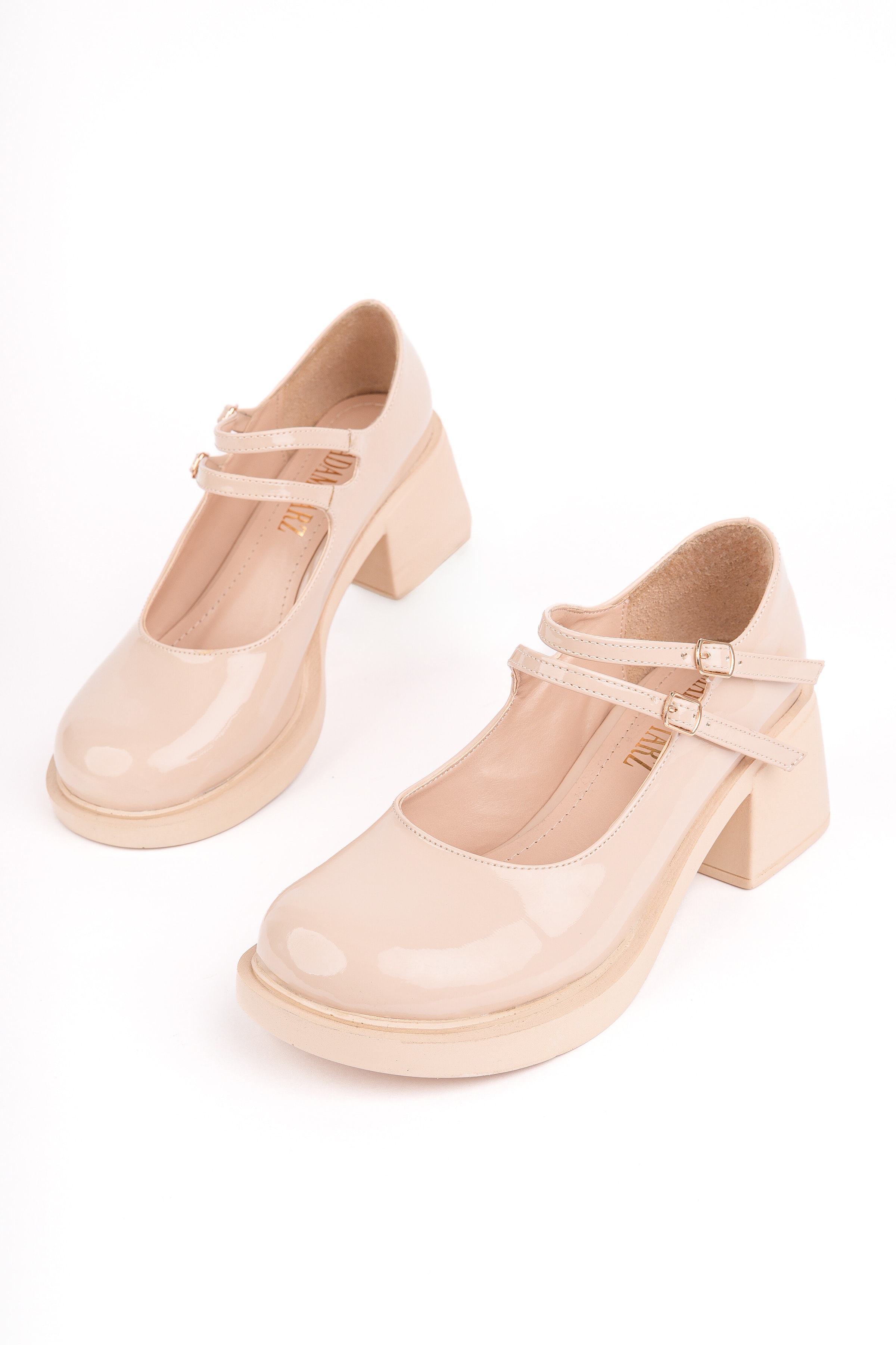 SMR-14992 Kalın Topuk Kemerli Loafer - BEJ RUGAN