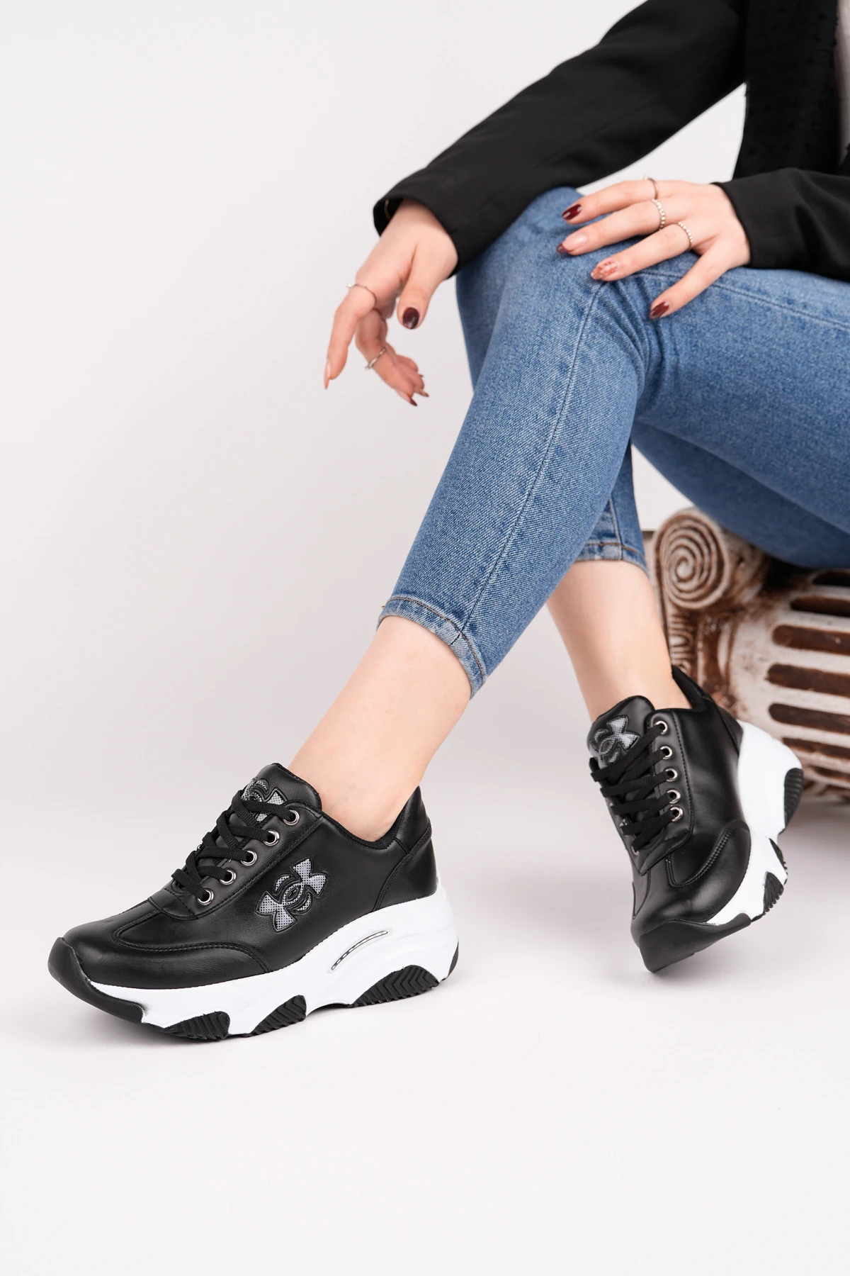 DNR-517 Kalın Taban Bağcıklı Spor - SİYAH BYZ TBN