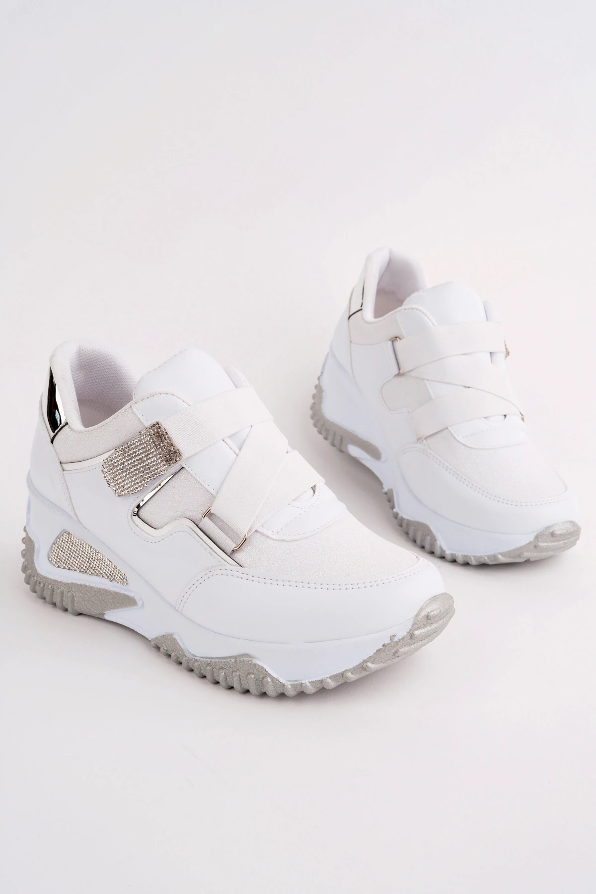 DNR-608 Simli Lastikli Kalın Taban Spor - BEYAZ