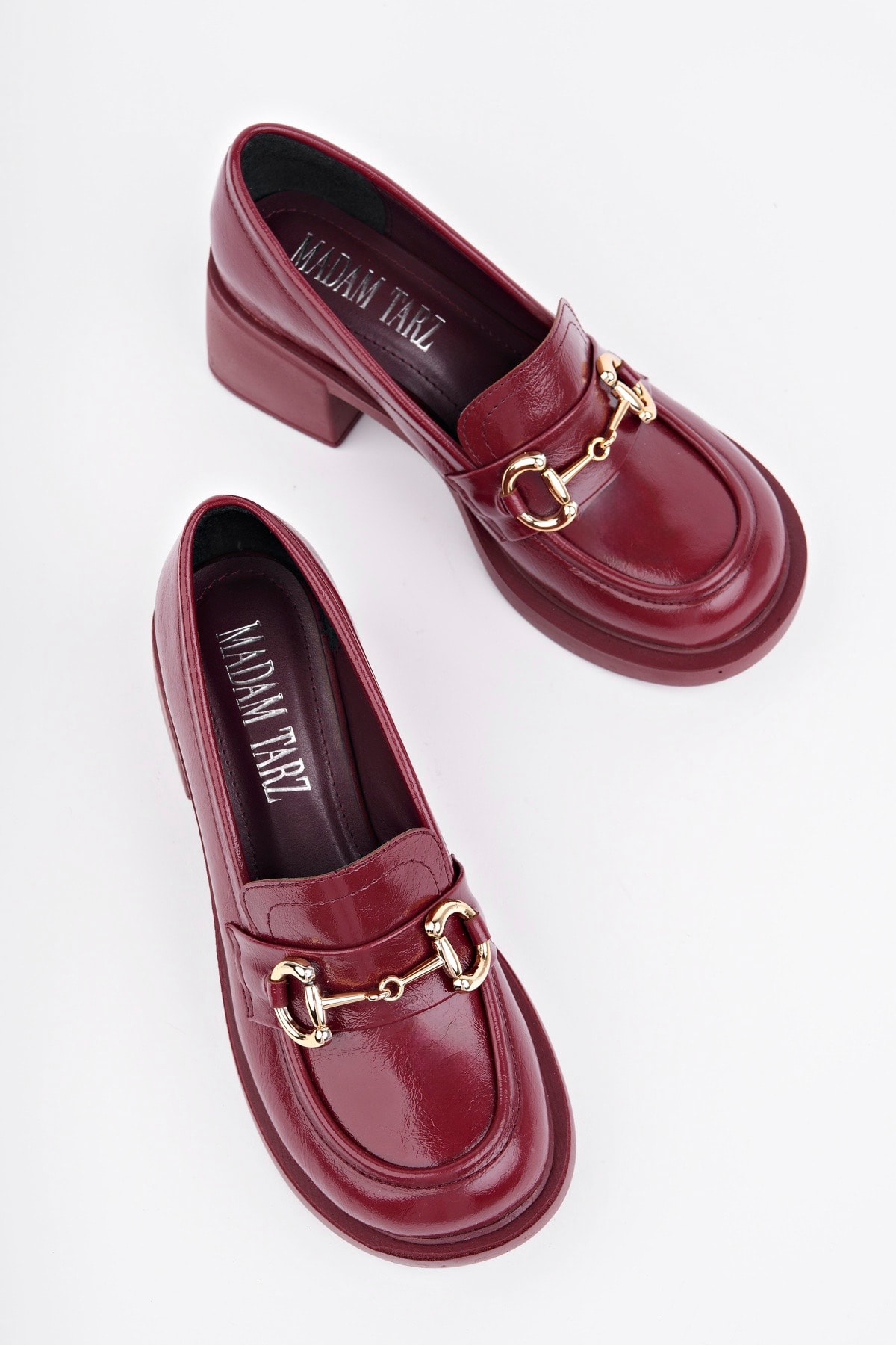 RCP-8106 Tokalı Kalın Topuk Loafer - BORDO RUGAN