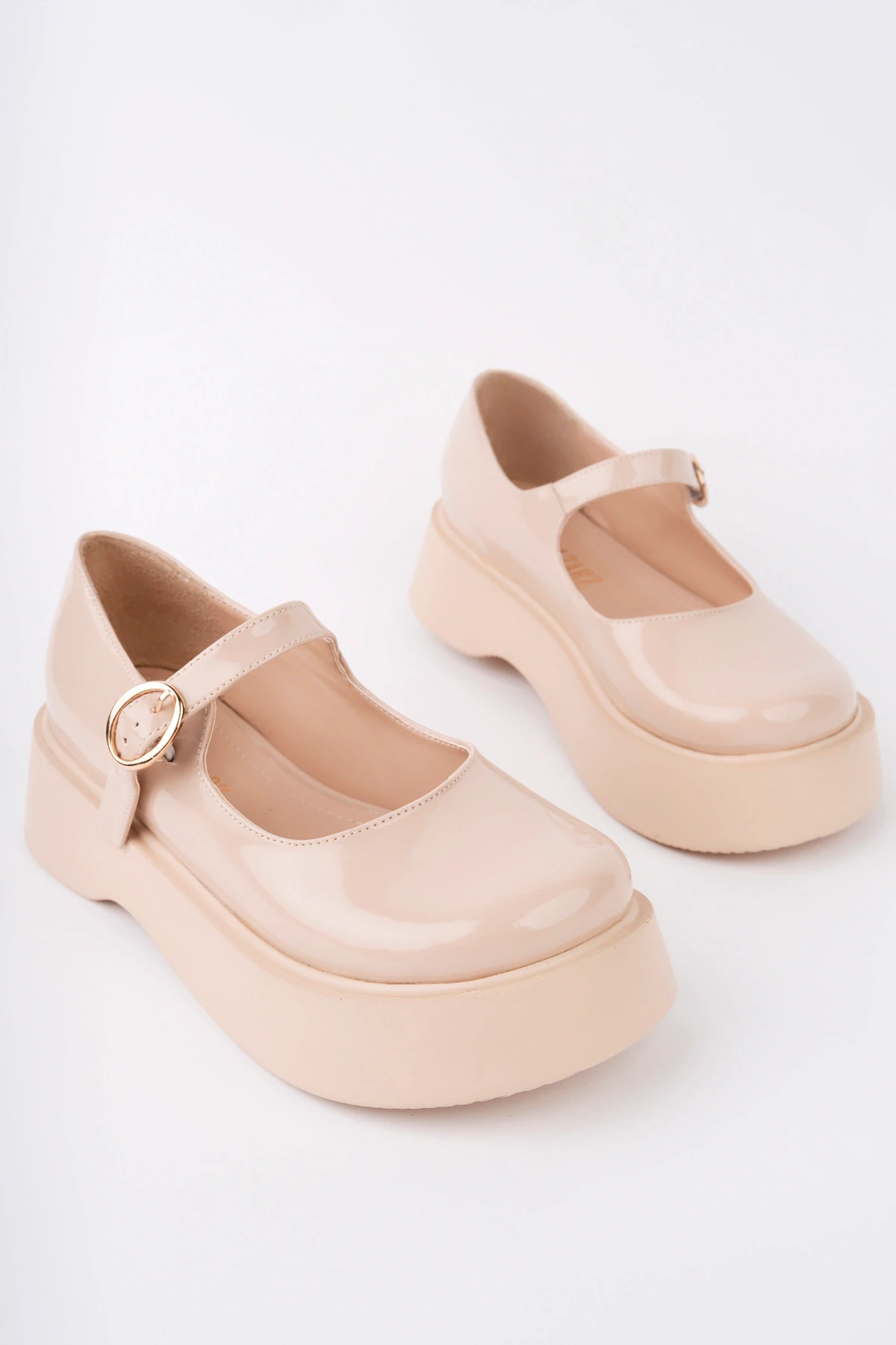 SMR-4022 Kemerli Kalın Taban Loafer - BEJ RUGAN