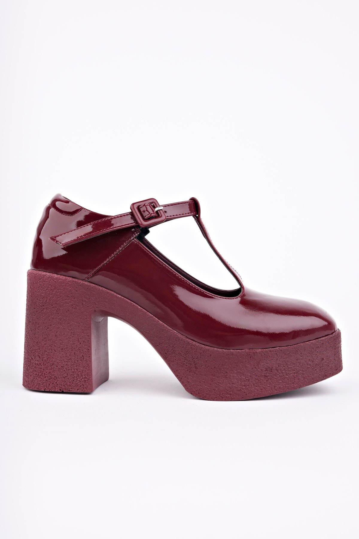 SMR-3261 Kalın Topuk Kemerli Loafer - BORDO RUGAN