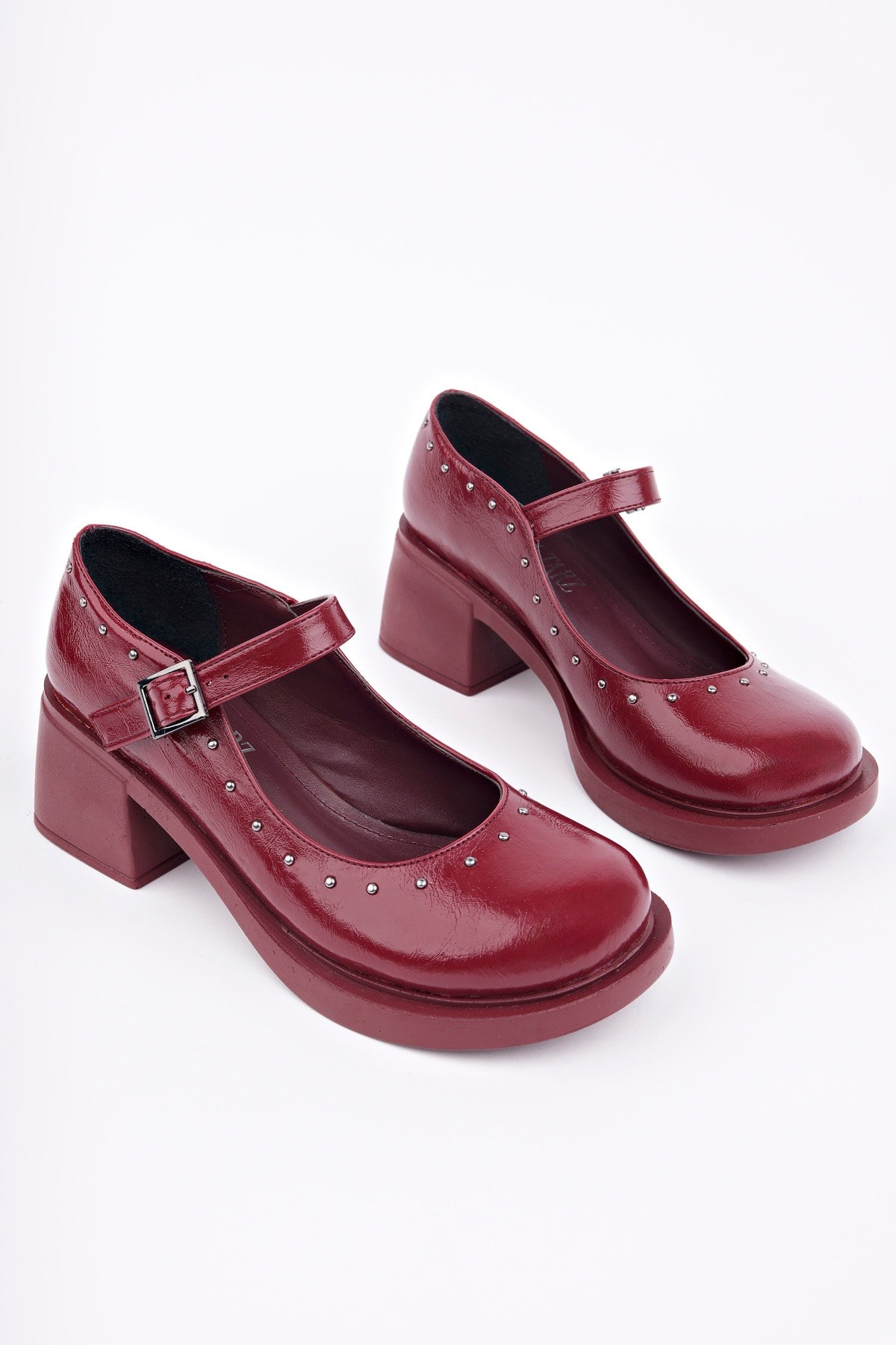 RCP-8102 Kalın Topuk Kemerli Loafer - BORDO RUGAN