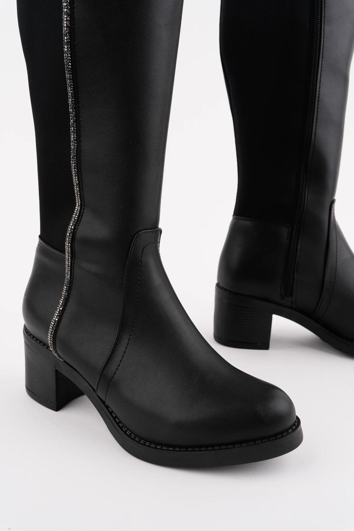 BLN-708 Kalın Topuk Streç Taşlı Çizme