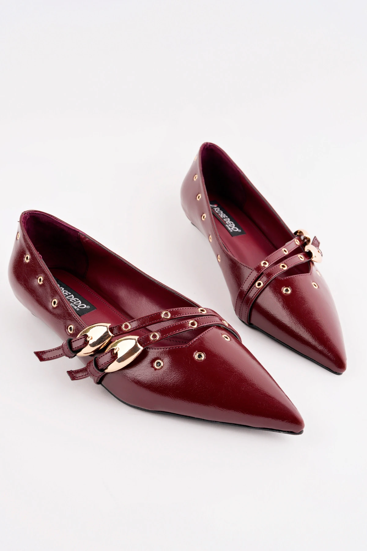 ROSE-215 Zımba Detaylı Kemerli Babet - BORDO