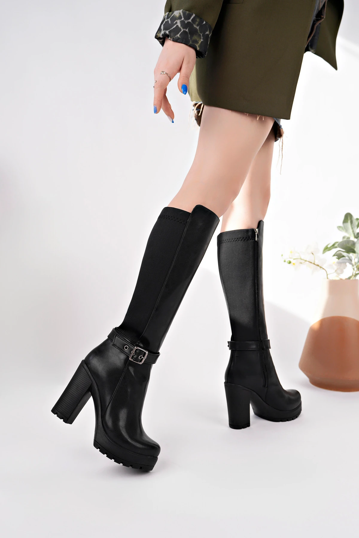 KCL-100 Kemerli Platform Taban Çizme - SİYAH